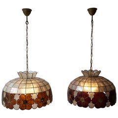 Capiz Shell and Brass Floral Themed Pendant Light