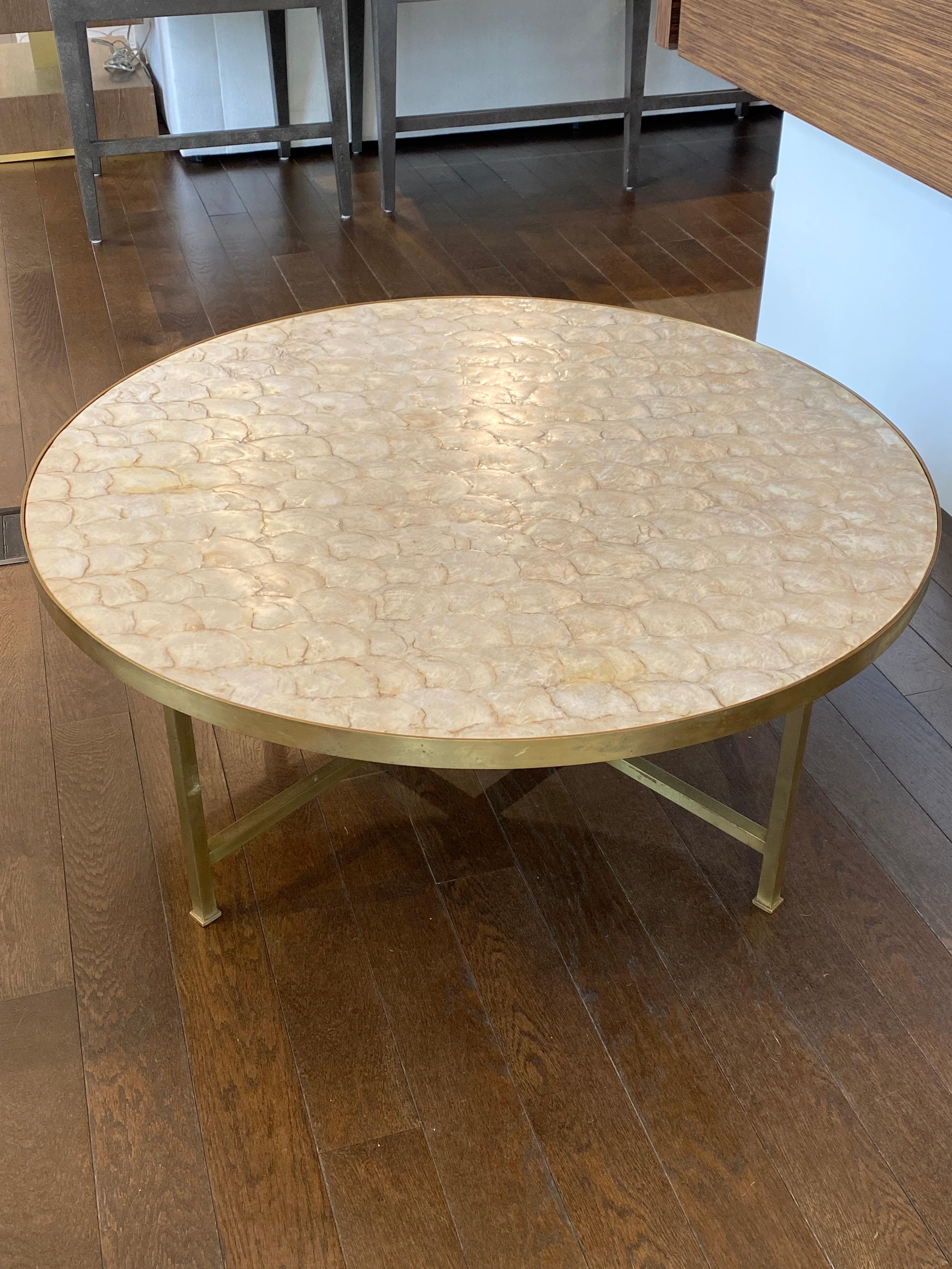 Capiz Shell and Glass Coffee Table in the style of Billy Haines 
Circa 1950's 40.5