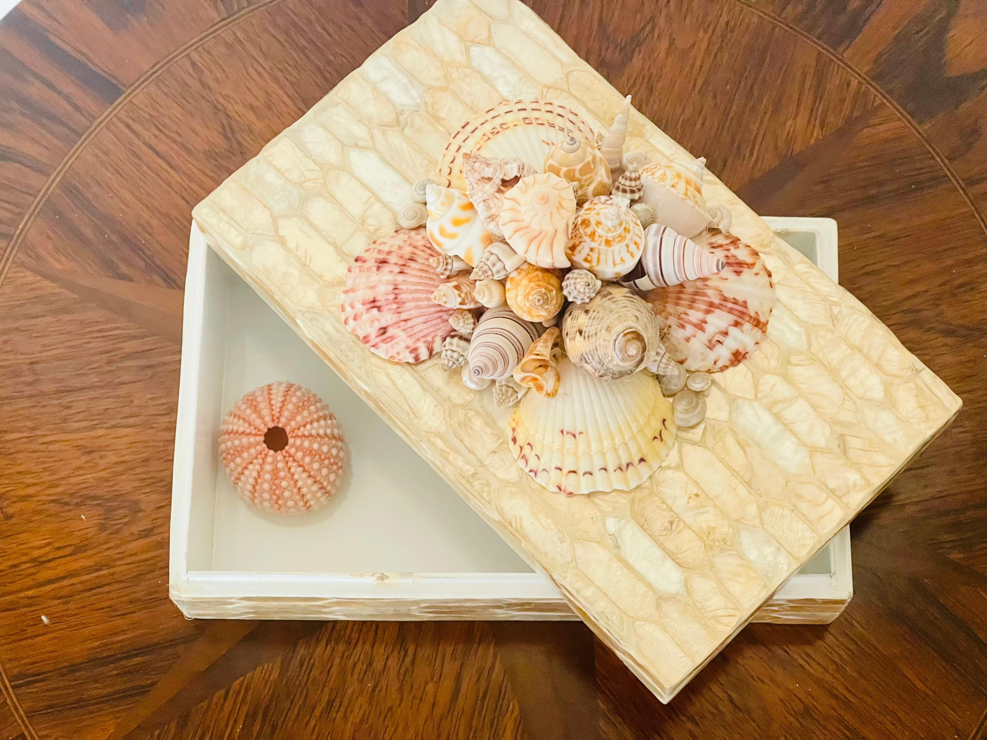 American Capiz Shell Box Adorned with Shells For Sale