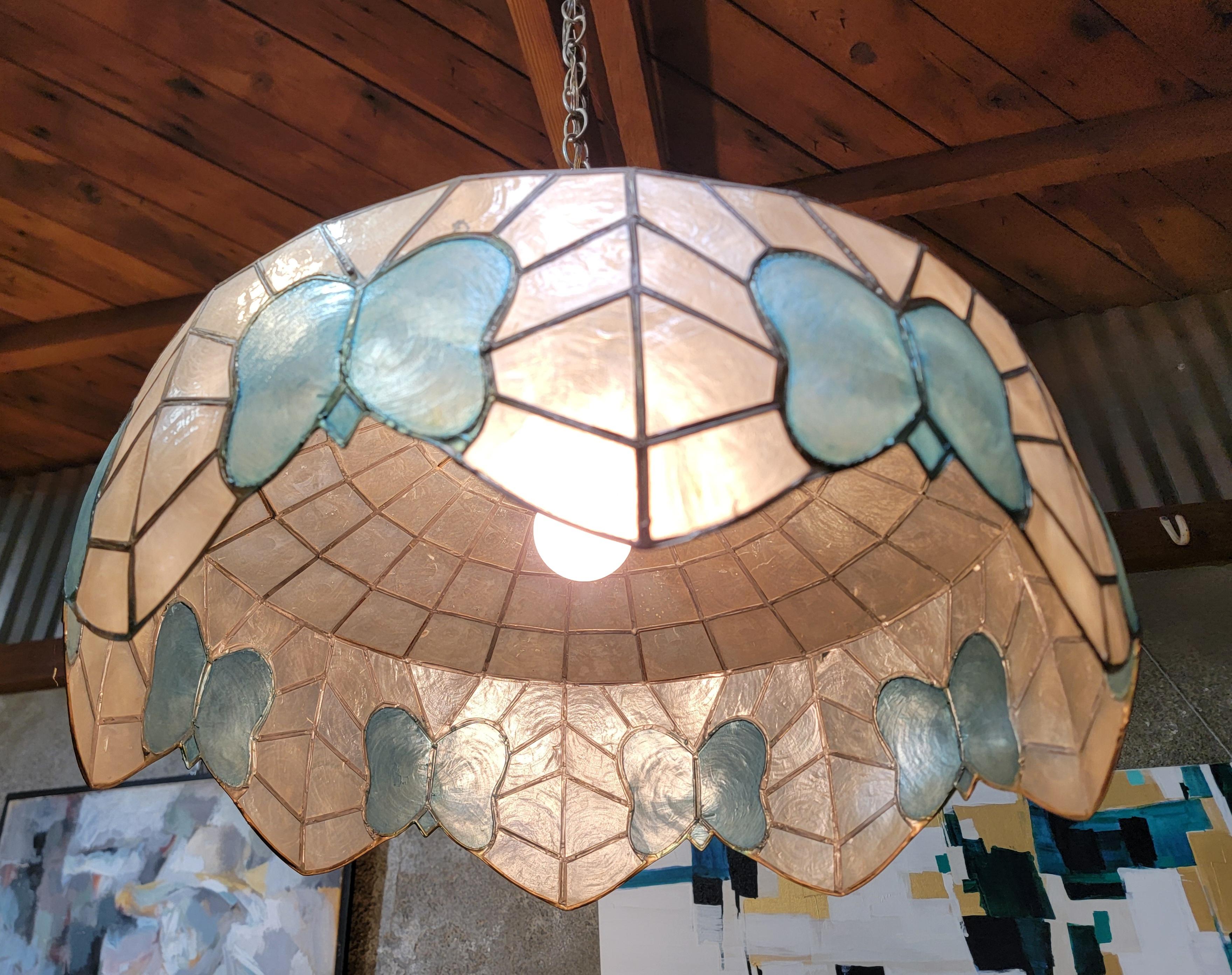 Mid-Century Modern Capiz Shell Chandelier Pendant Butterfly Design For Sale