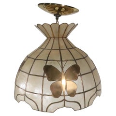 Capiz Shell Hanging Dome with Brass Butterfly's c. 1970's