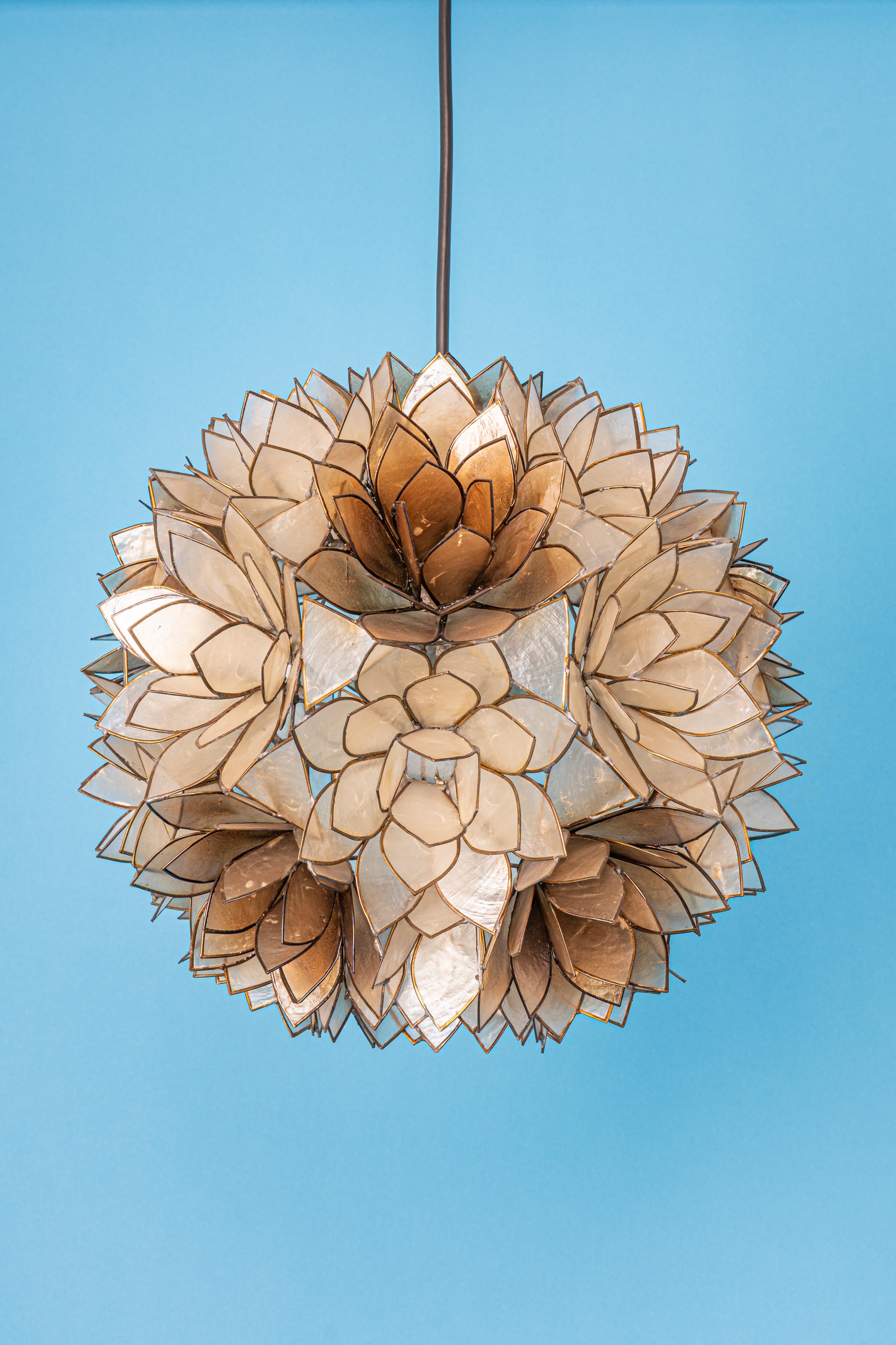 Capiz Shell Lotus Ball Chandelier Pendant Light Germany, 1960s 4