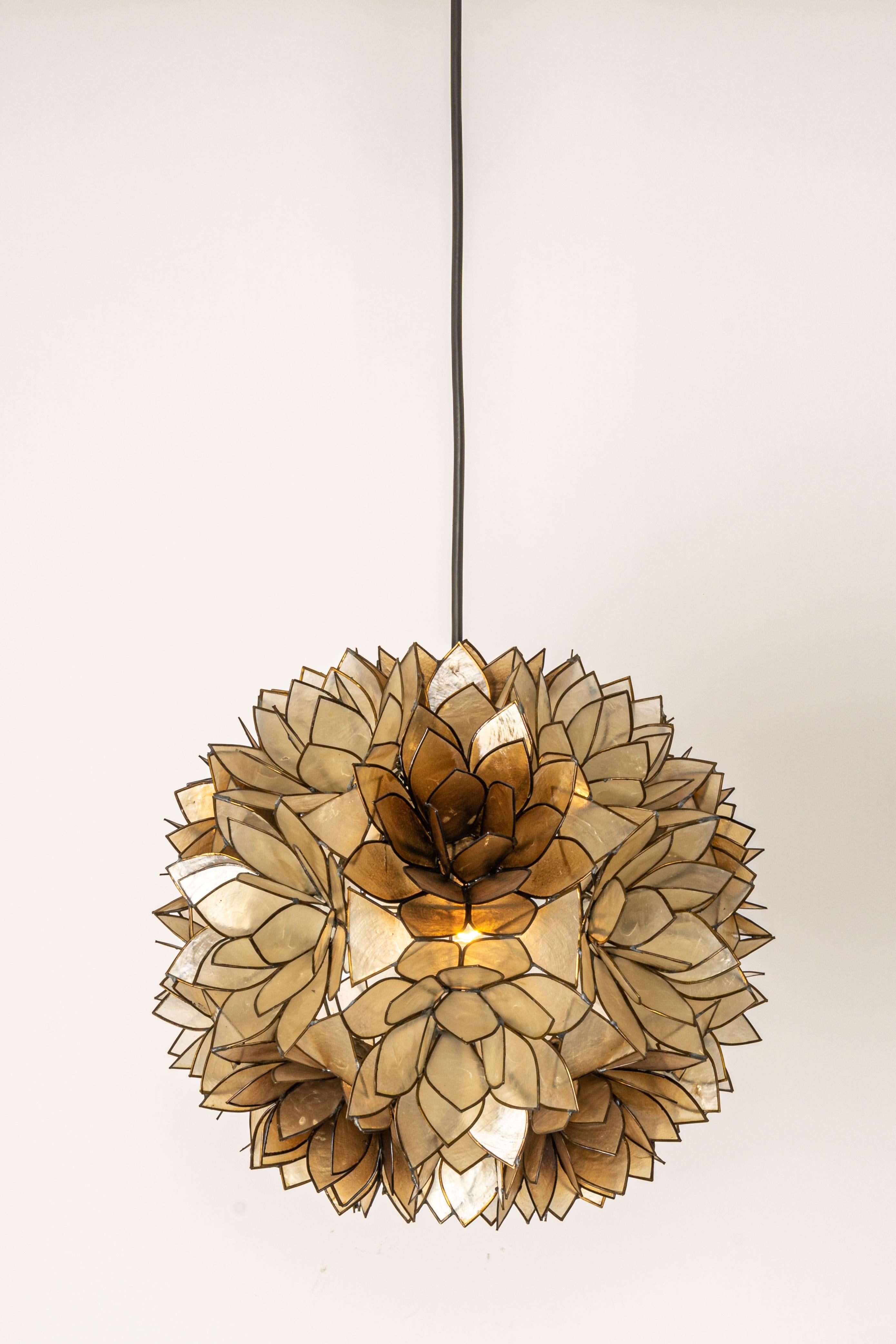 Capiz Shell Lotus Ball Chandelier Pendant Light Germany, 1960s In Good Condition In Aachen, NRW