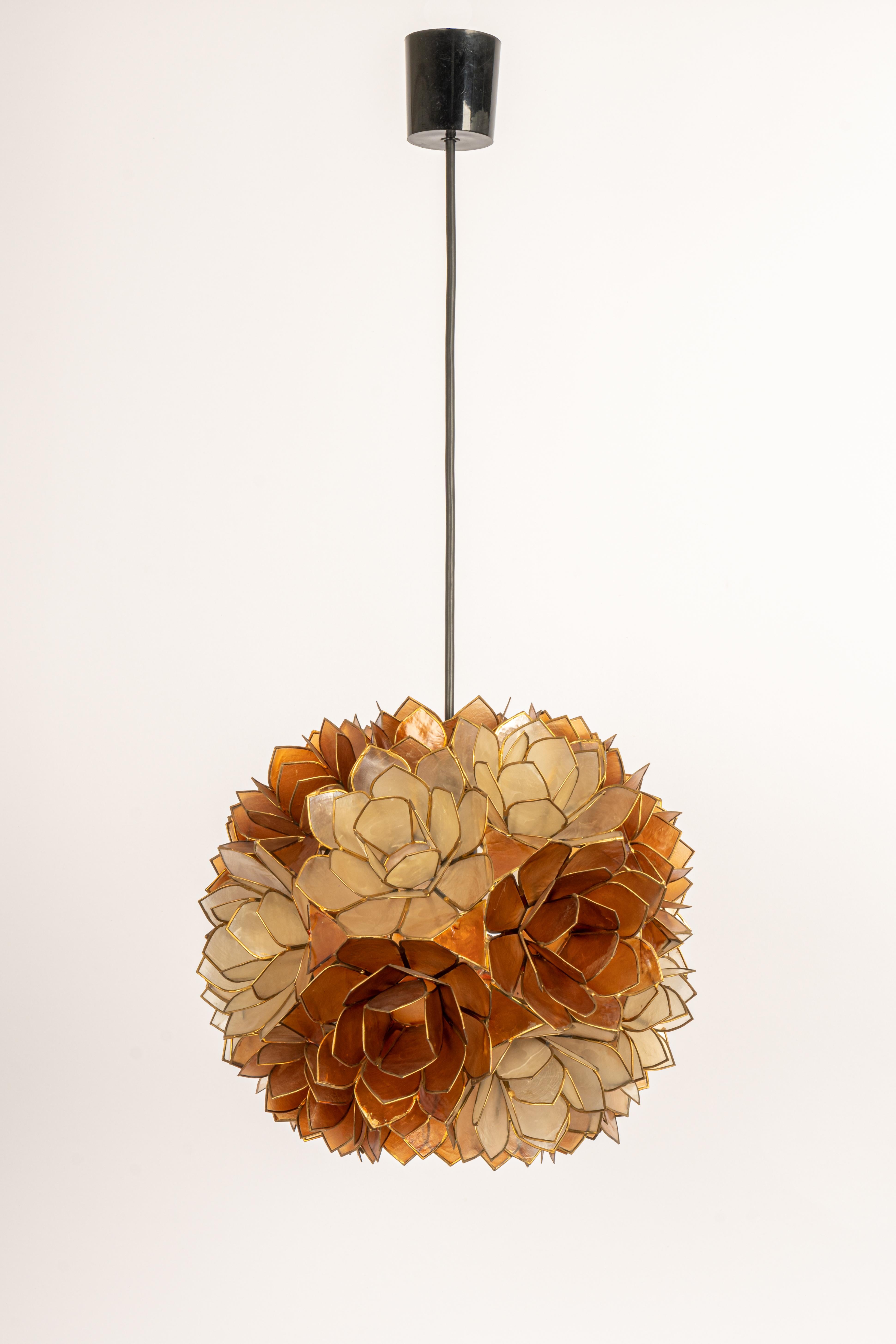 Capiz Shell Lotus Ball Chandelier Pendant Light Germany, 1960s In Good Condition In Aachen, NRW