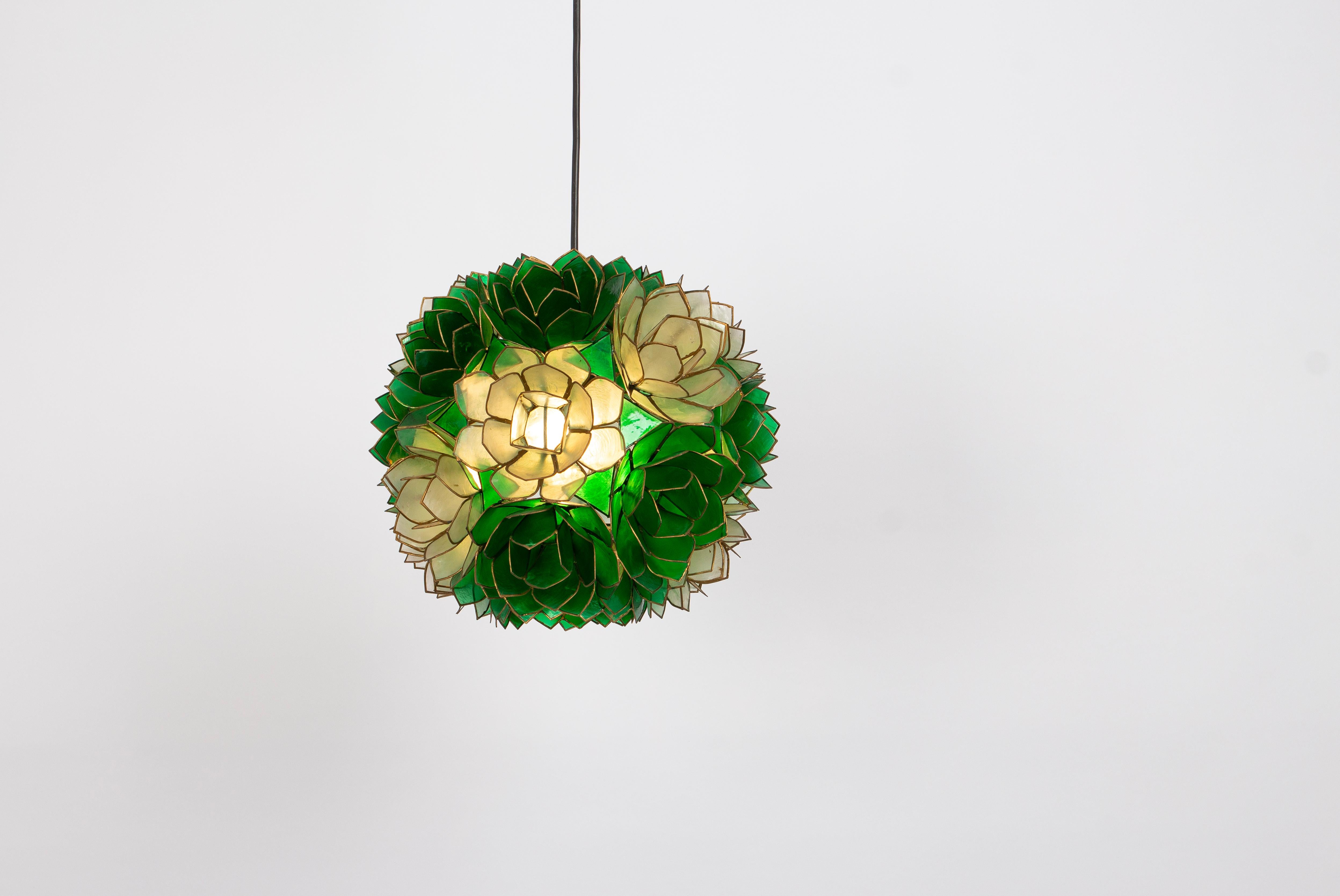 Capiz Shell Lotus Ball Chandelier Pendant Light Germany, 1960s In Good Condition For Sale In Aachen, NRW