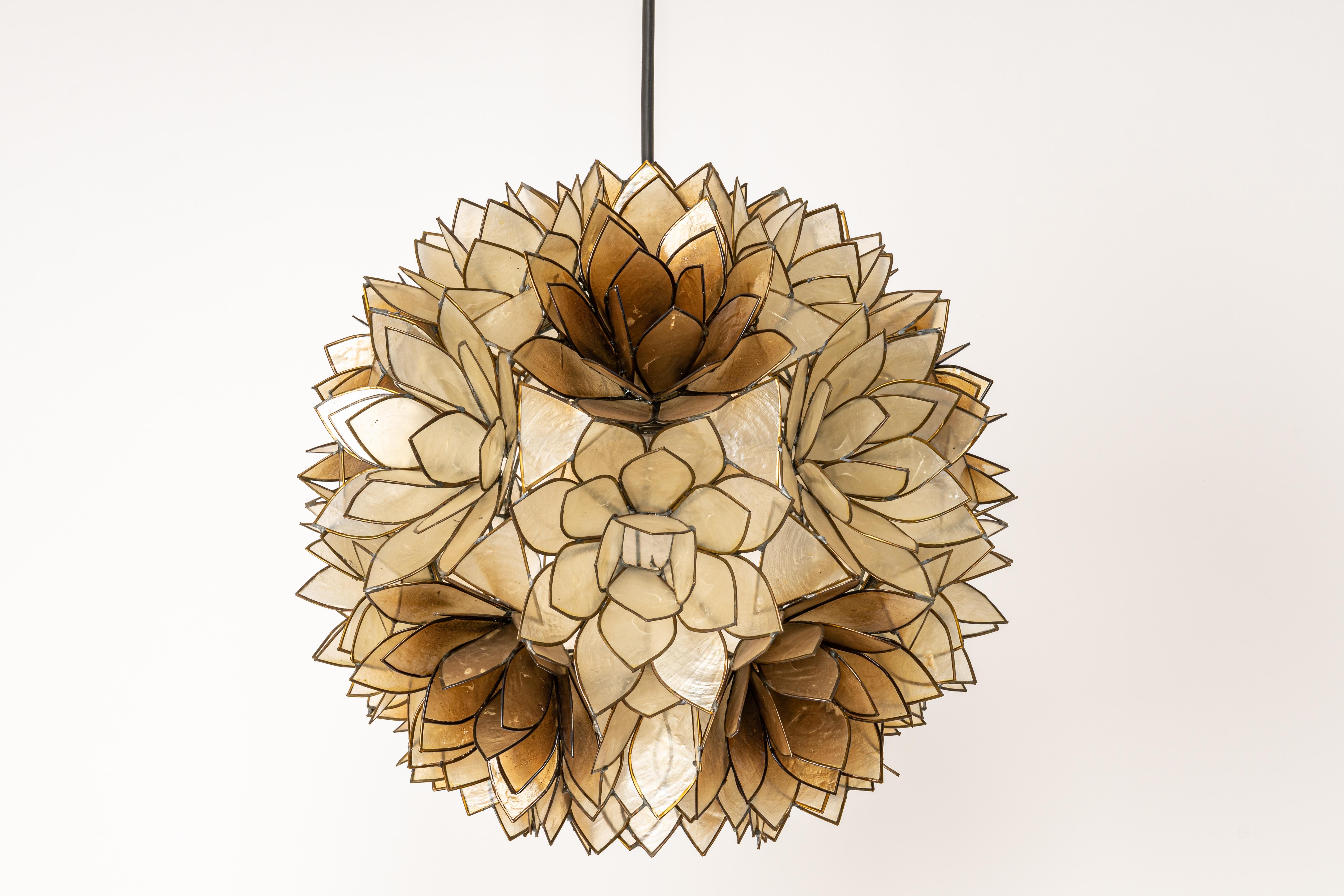 Capiz Shell Lotus Ball Chandelier Pendant Light Germany, 1960s 2
