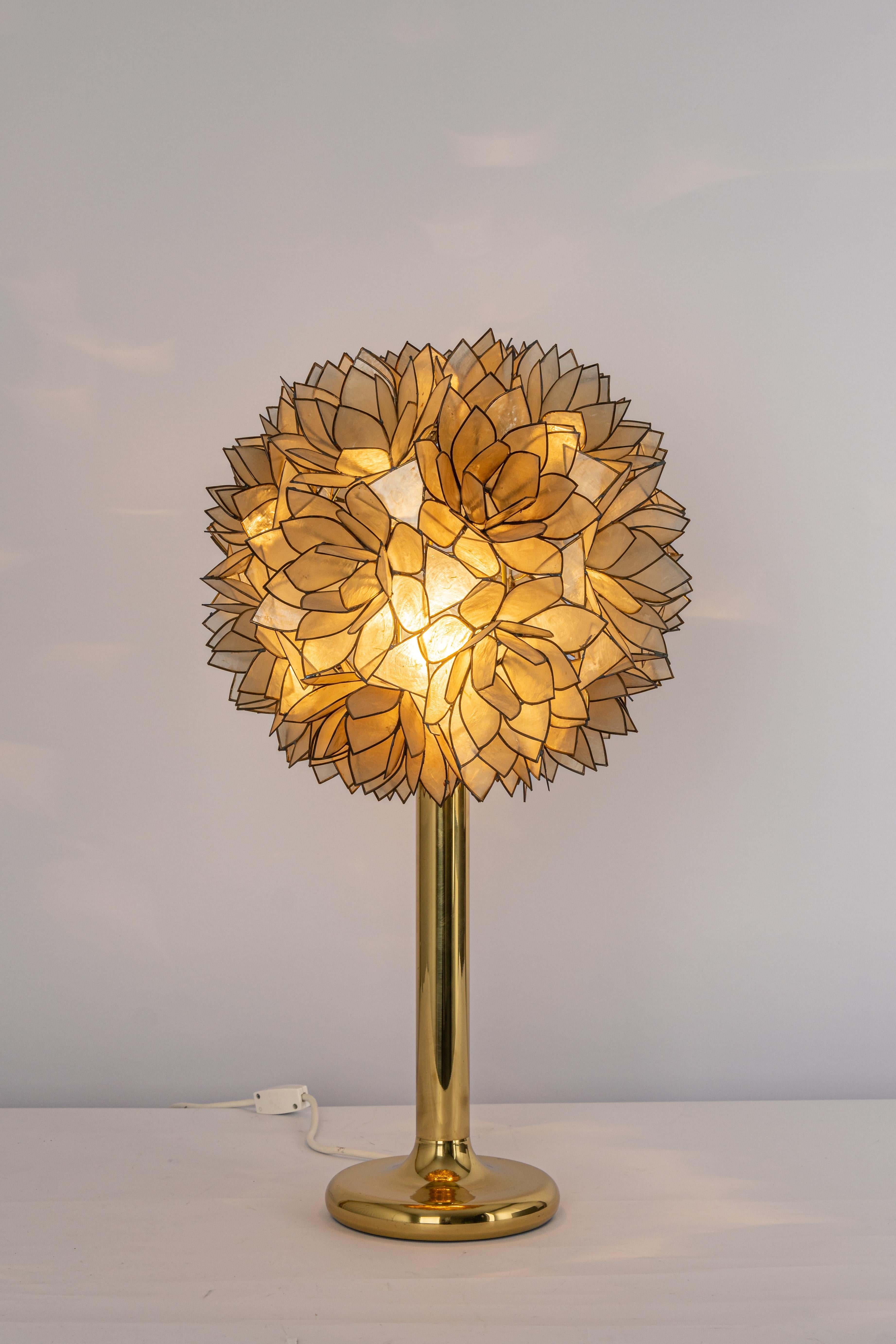 Brass Capiz Shell Lotus Ball Table Light Germany, 1960s For Sale