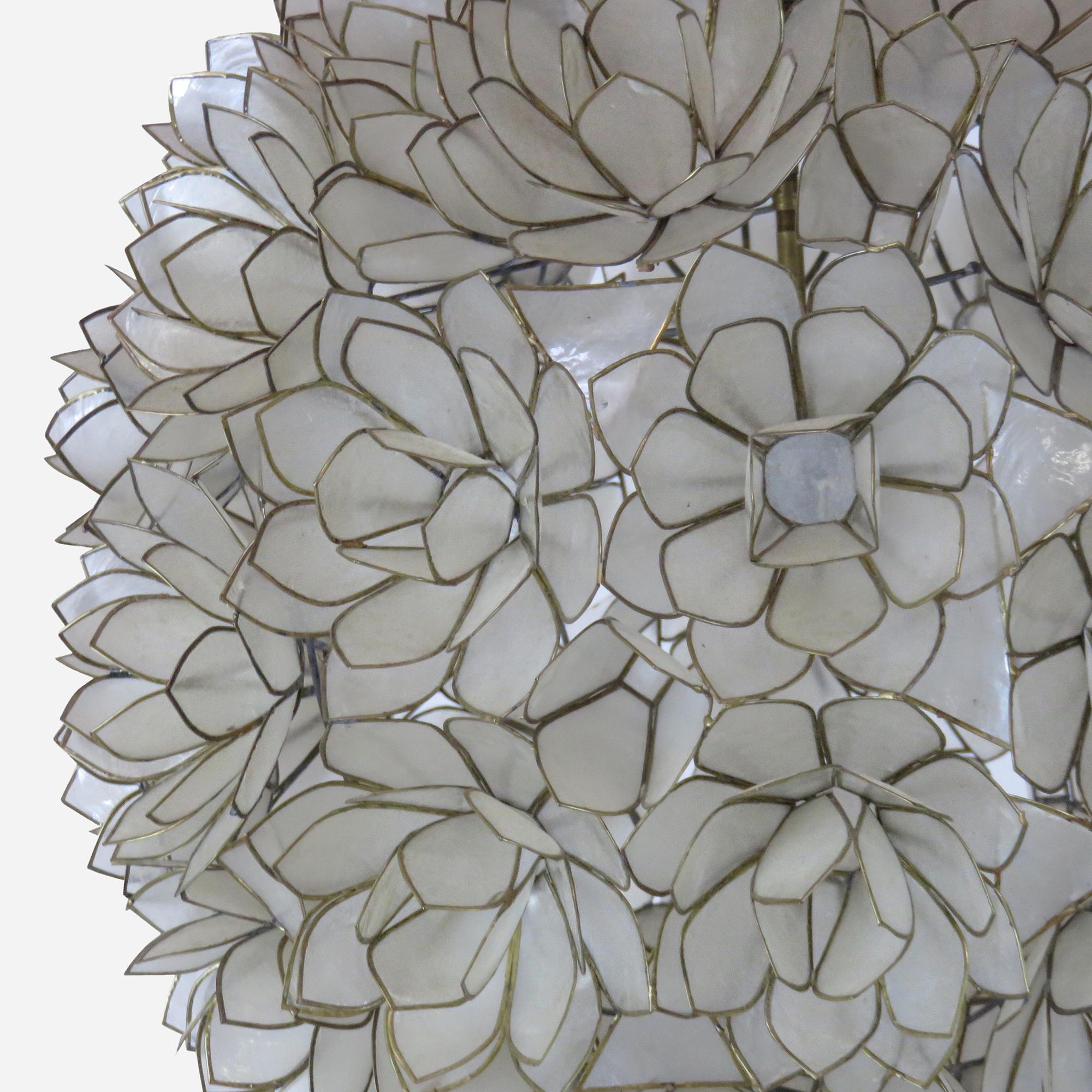Modern Capiz Shell Lotus Pendant Light For Sale