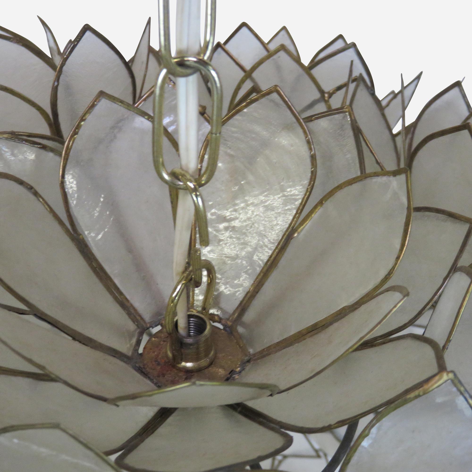 Mid-20th Century Capiz Shell Lotus Pendant Light For Sale