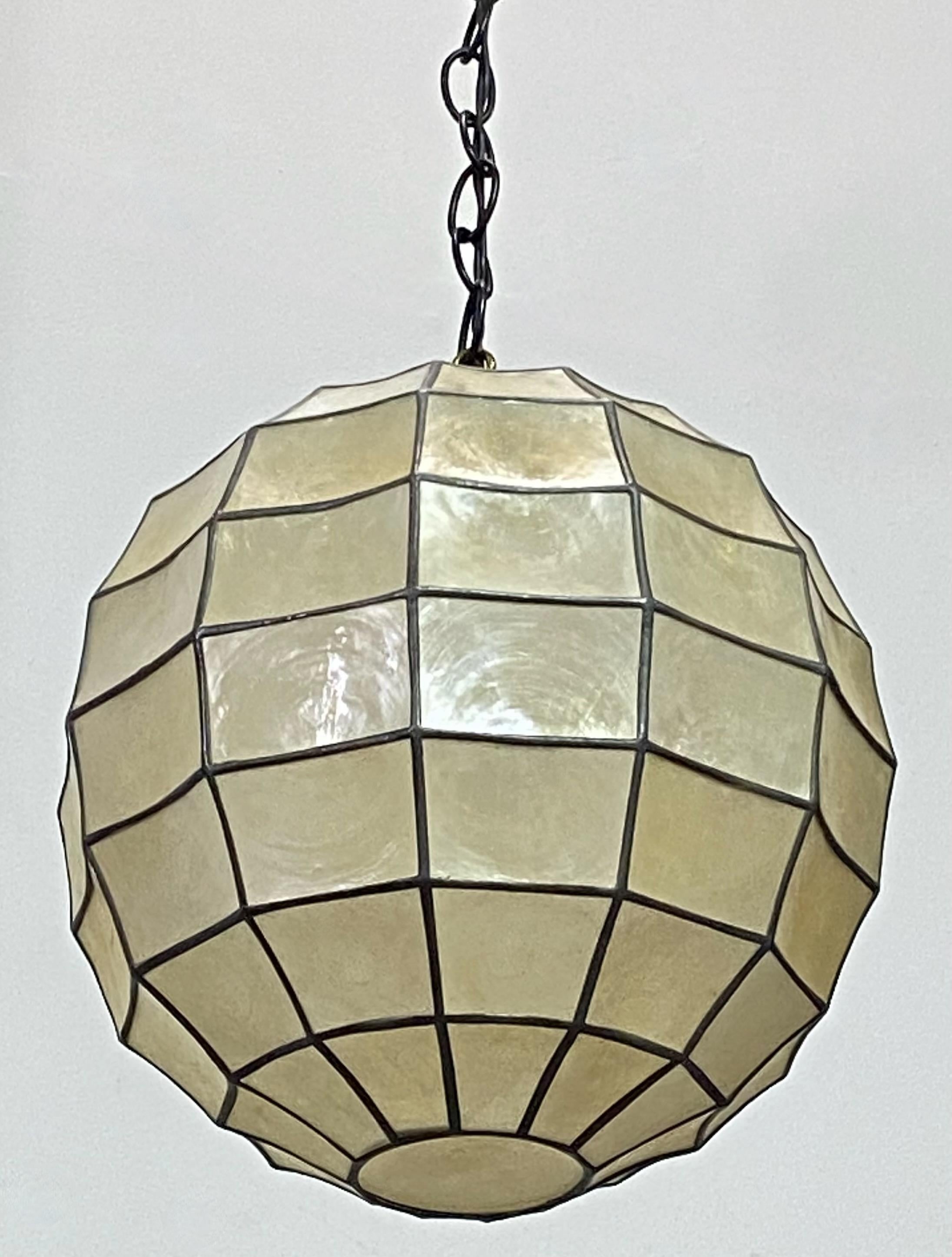 Mid-Century Modern Capiz Shell Orb Shape Pendant Light Fixture, Mid 20th Century