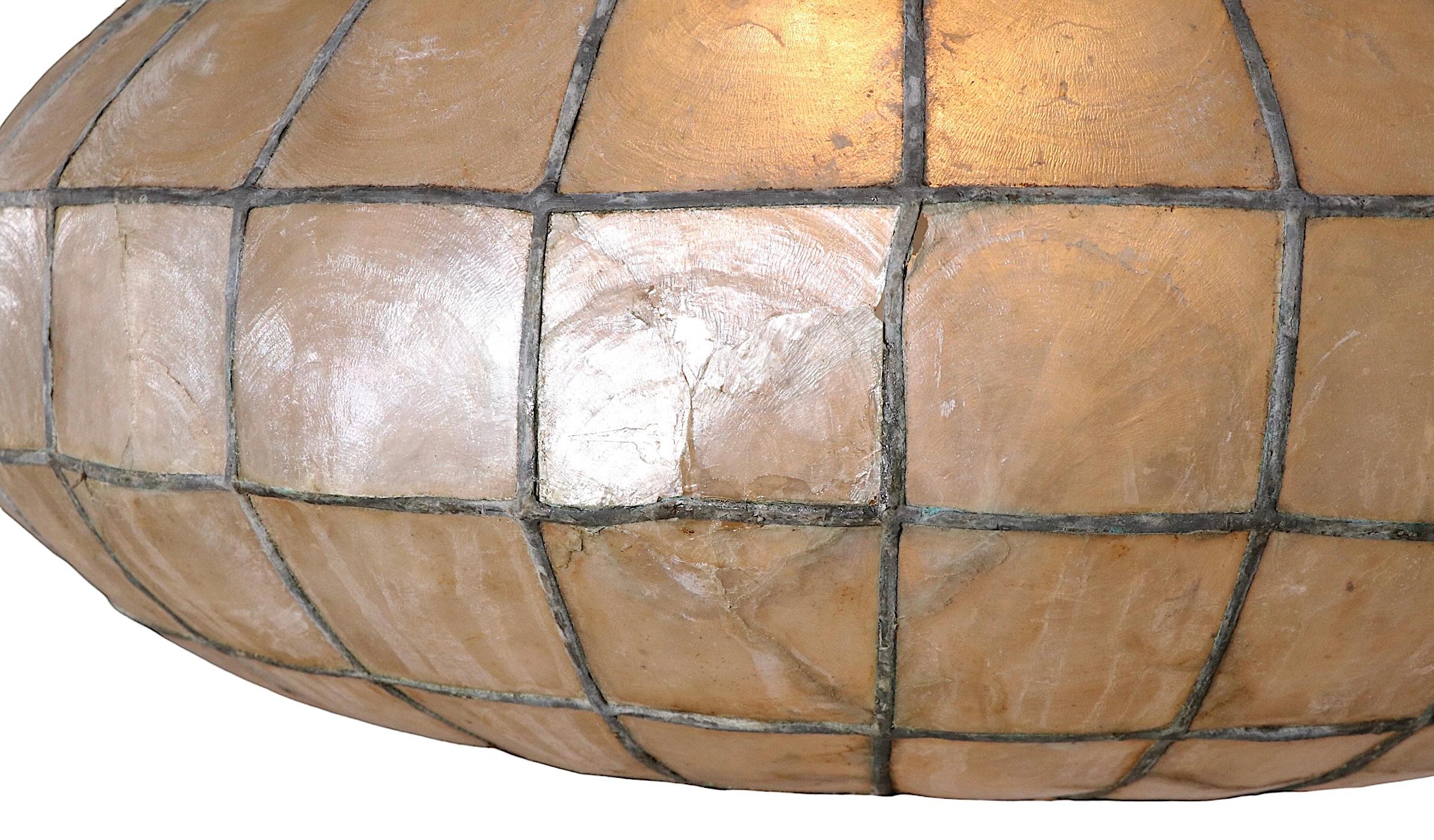 Capiz Shell Pendant Chandelier Hanging Fixture, Ca. 1970’s 6