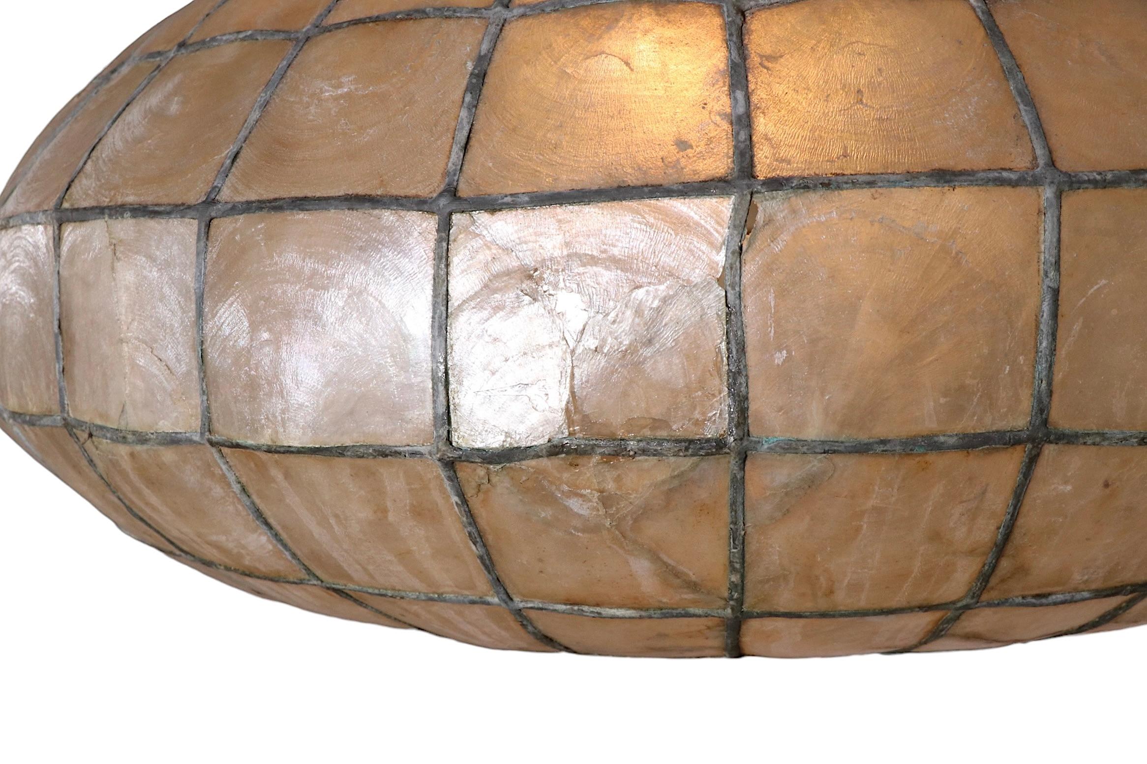 Capiz Shell Pendant Chandelier Hanging Fixture, Ca. 1970’s 7