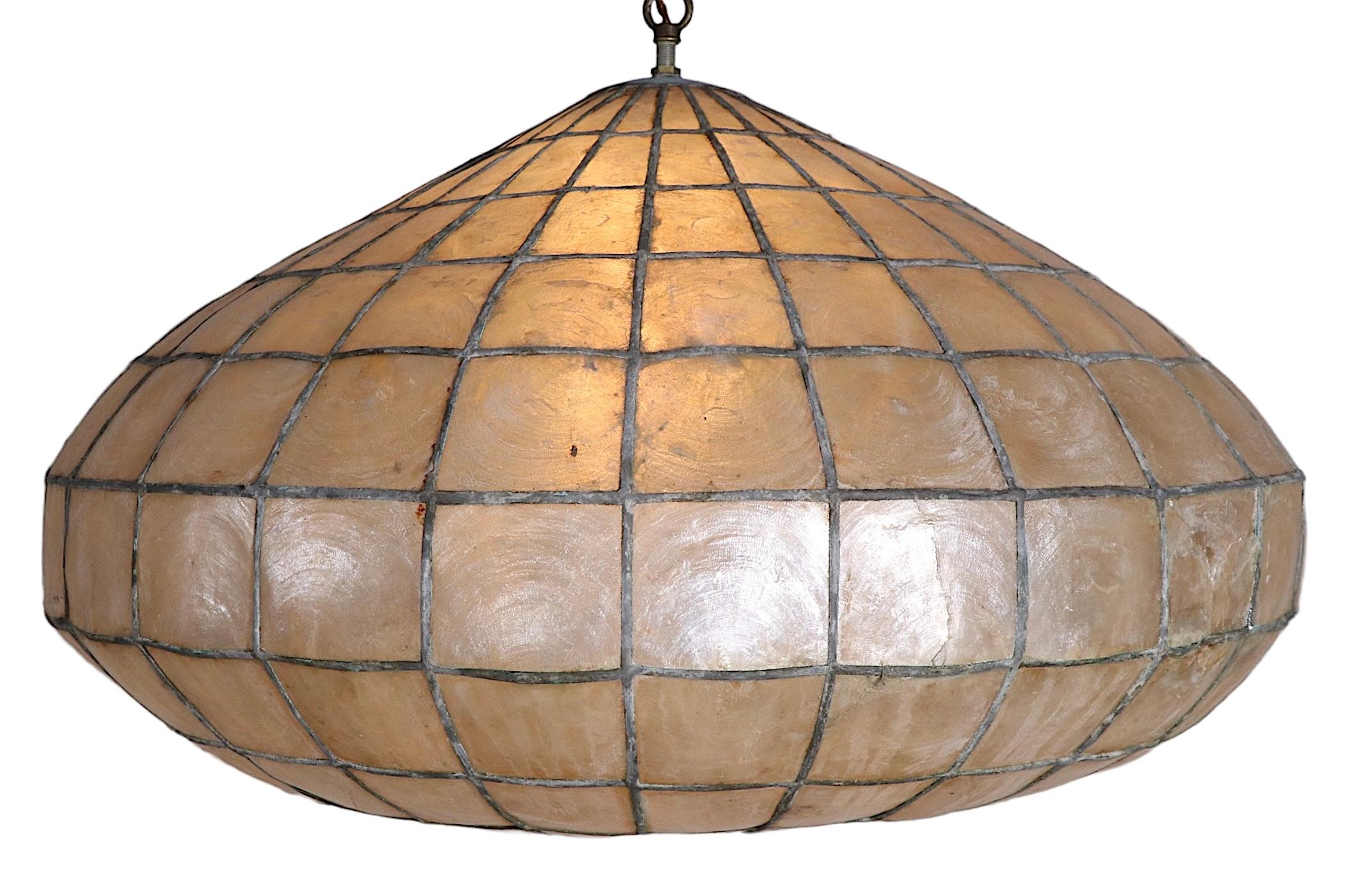 Capiz Shell Pendant Chandelier Hanging Fixture, Ca. 1970’s 8