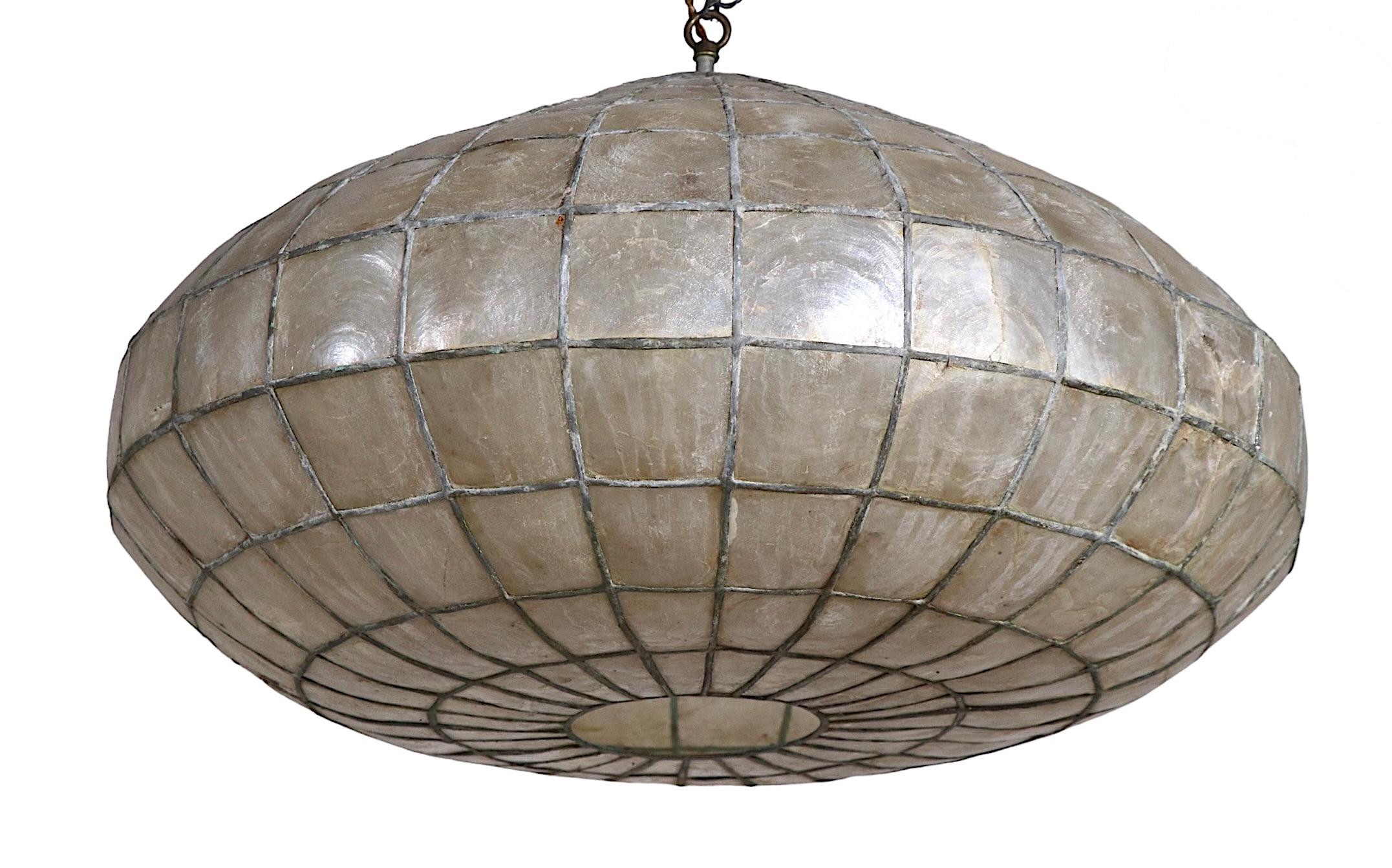 Mid-Century Modern Capiz Shell Pendant Chandelier Hanging Fixture, Ca. 1970’s