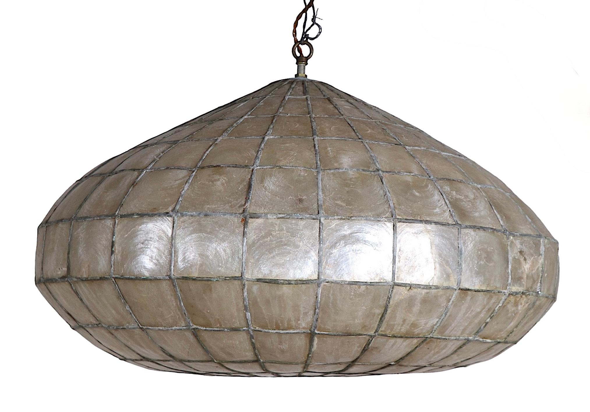 Unknown Capiz Shell Pendant Chandelier Hanging Fixture, Ca. 1970’s