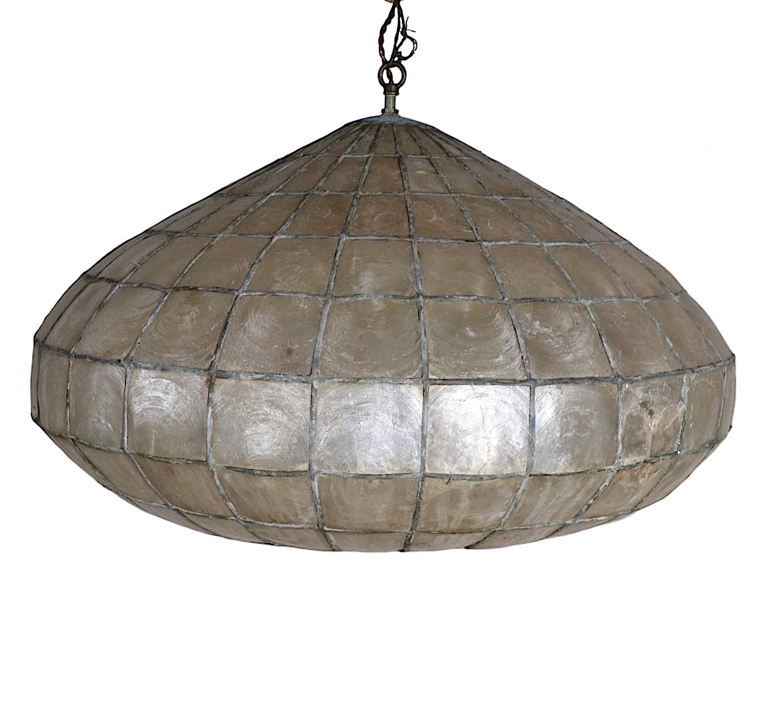 Capiz Shell Pendant Chandelier Hanging Fixture, Ca. 1970’s In Good Condition In New York, NY
