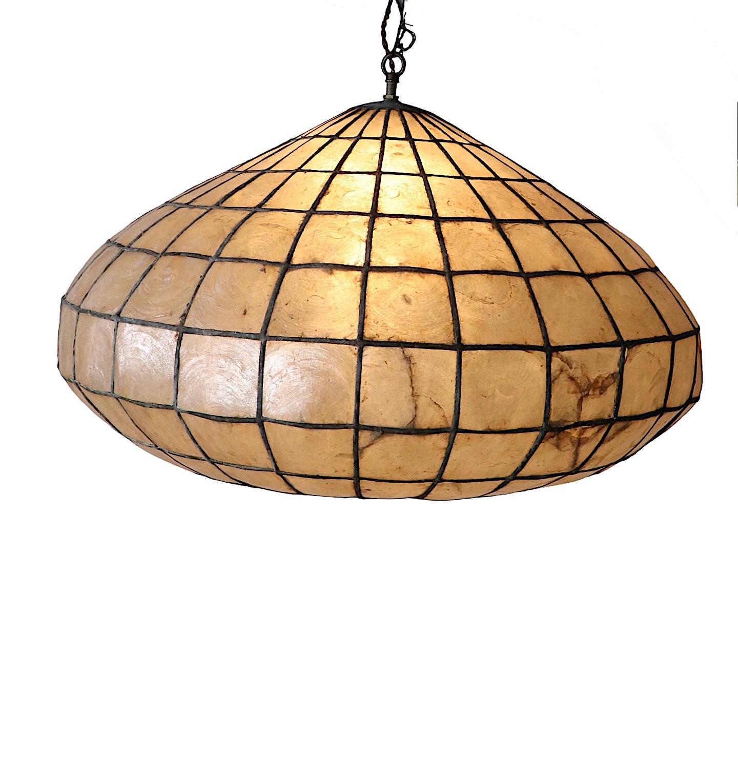 Late 20th Century Capiz Shell Pendant Chandelier Hanging Fixture, Ca. 1970’s