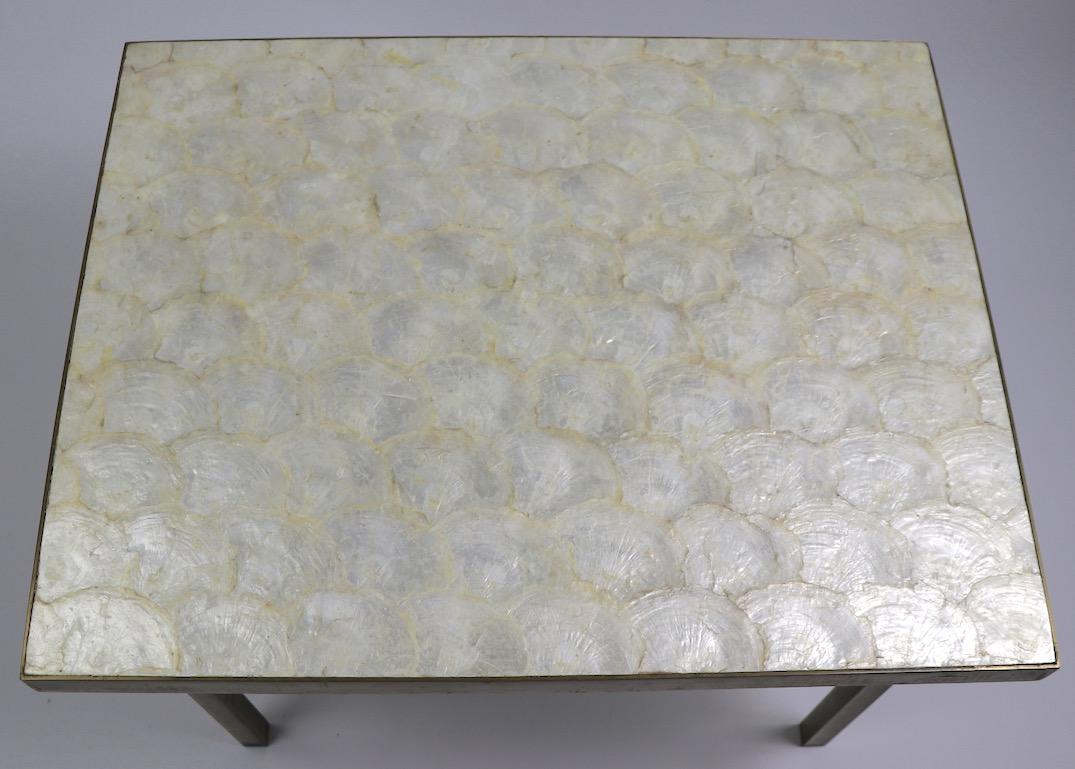 Capiz Shell Table with Squared Brass Legs For Sale 1