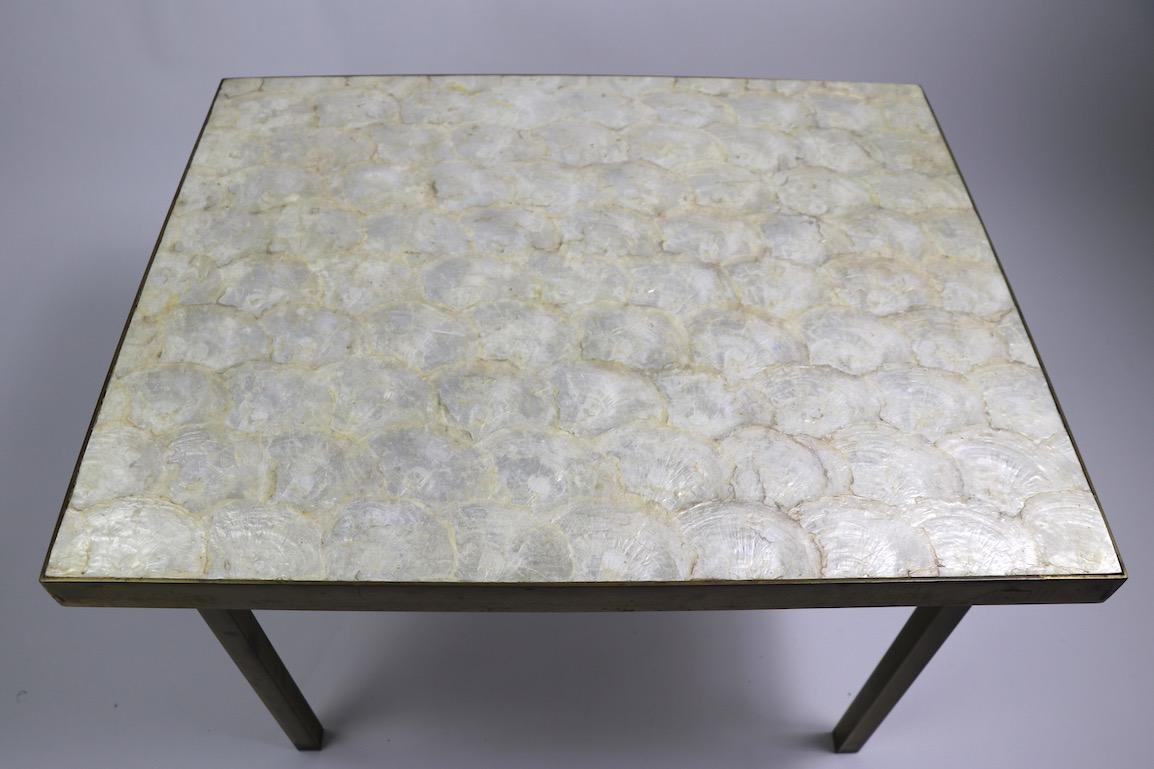 Capiz Shell Table with Squared Brass Legs For Sale 3