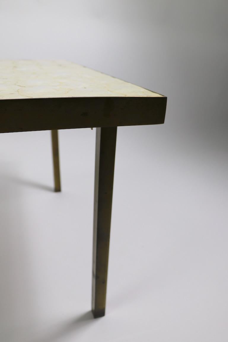 American Capiz Shell Table with Squared Brass Legs For Sale
