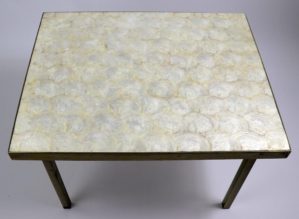 20th Century Capiz Shell Table with Squared Brass Legs For Sale
