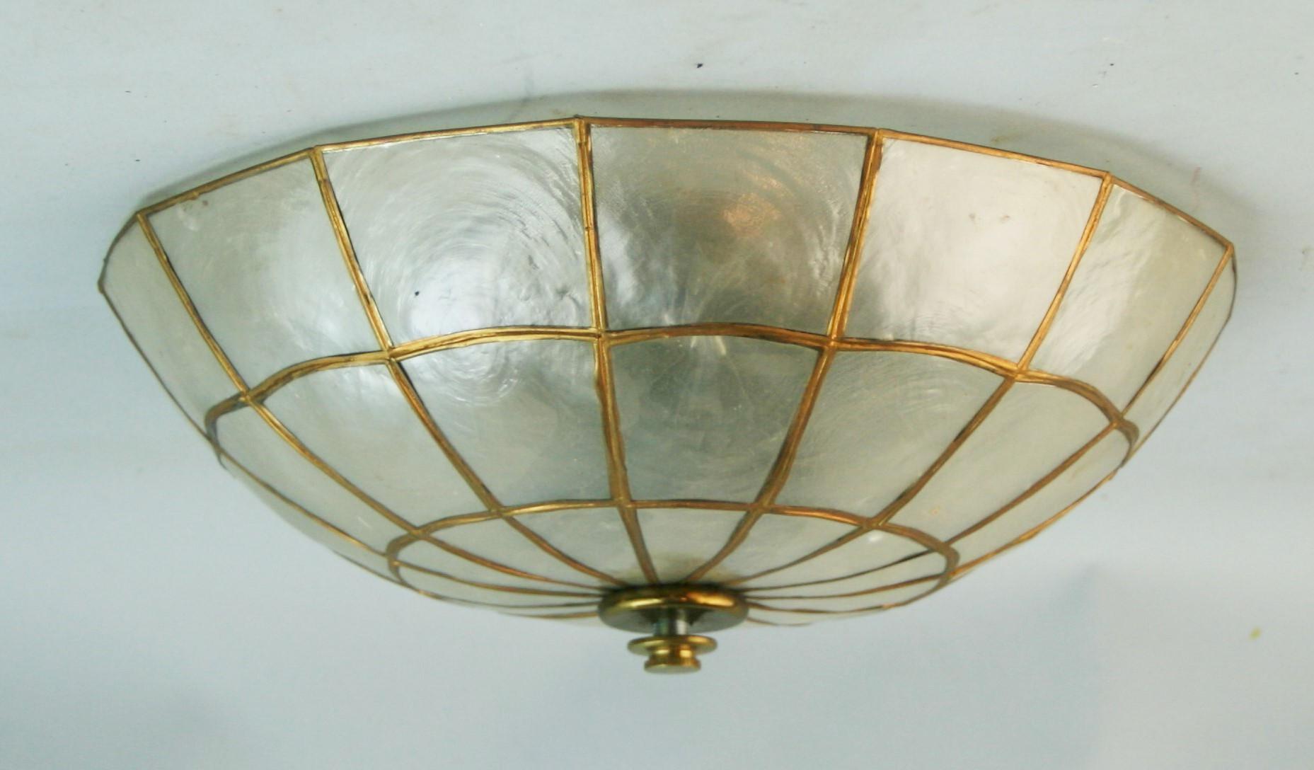 Capiz Shell Two Light Flush Mount In Good Condition For Sale In Douglas Manor, NY