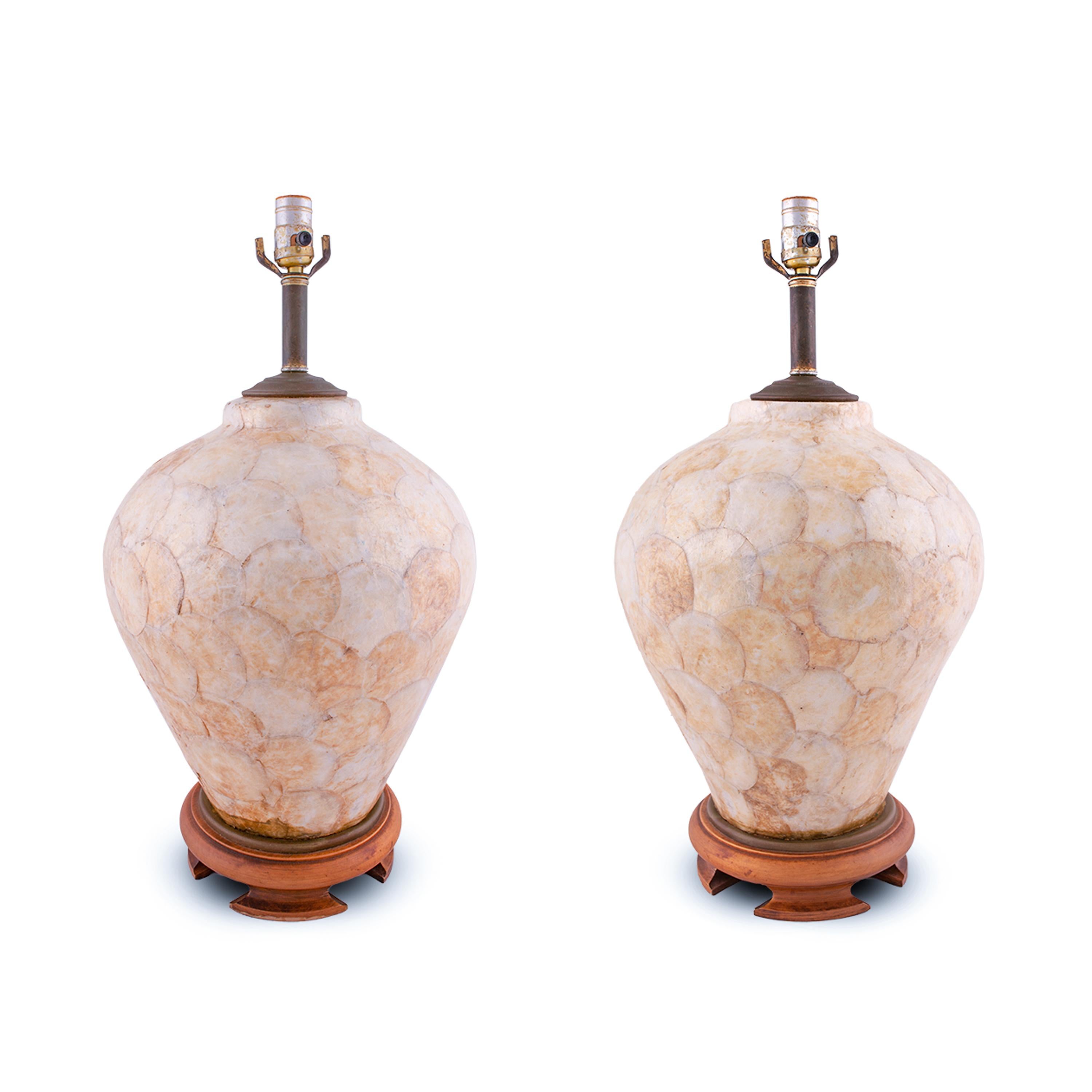 Capiz Shell Veneered Lamps In Good Condition For Sale In WEST PALM BEACH, FL