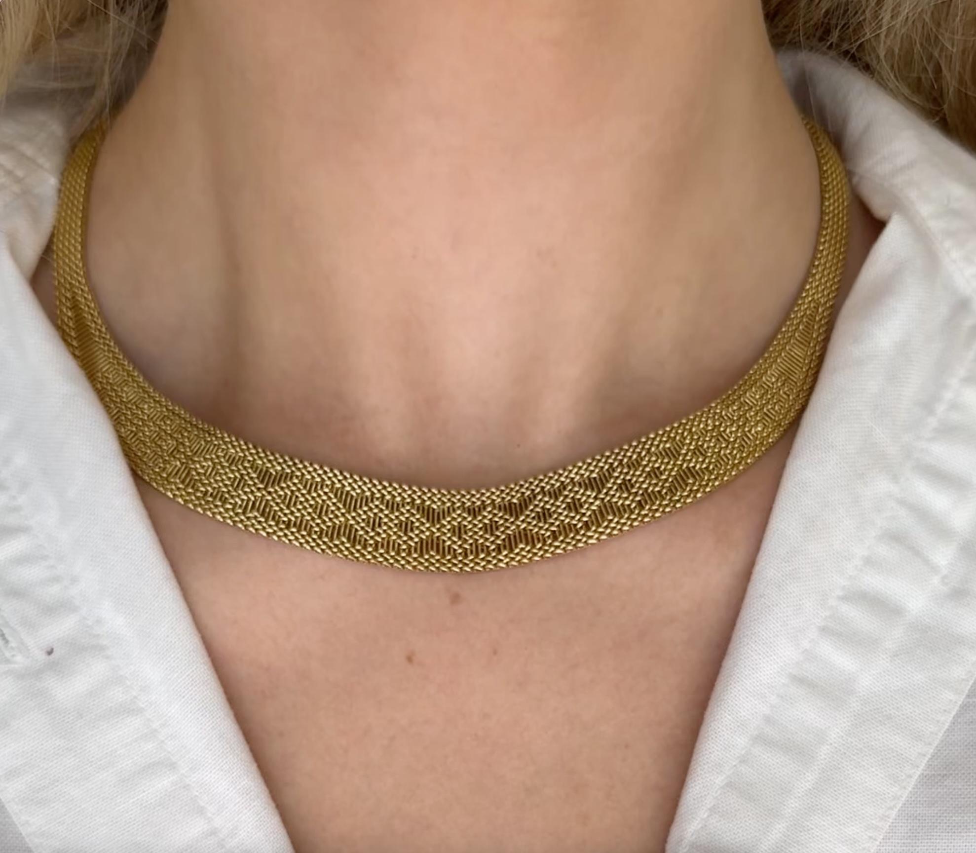 Caplain, France 1970s Gold Necklace of Tapered Woven Design For Sale 1