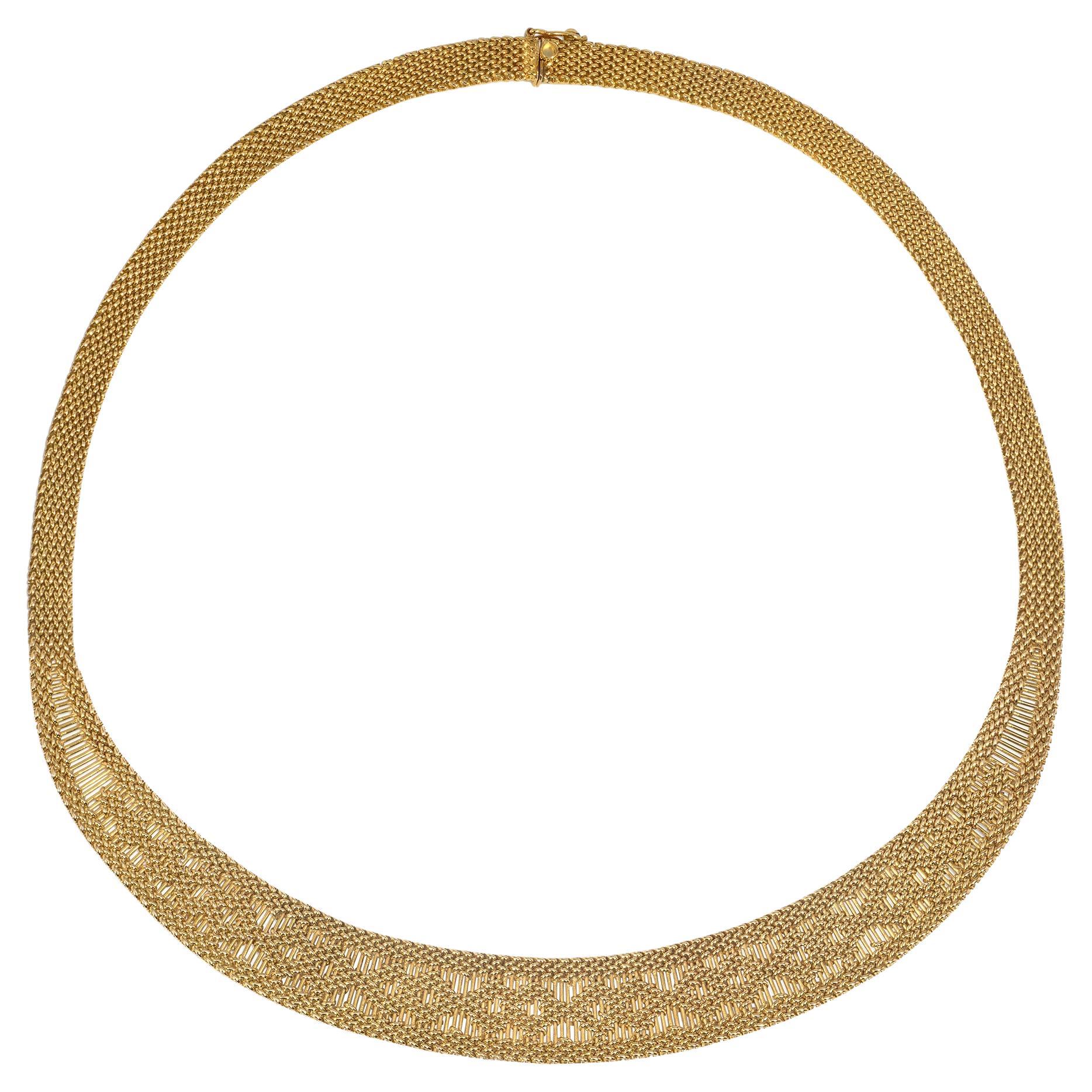 Caplain, France 1970s Gold Necklace of Tapered Woven Design