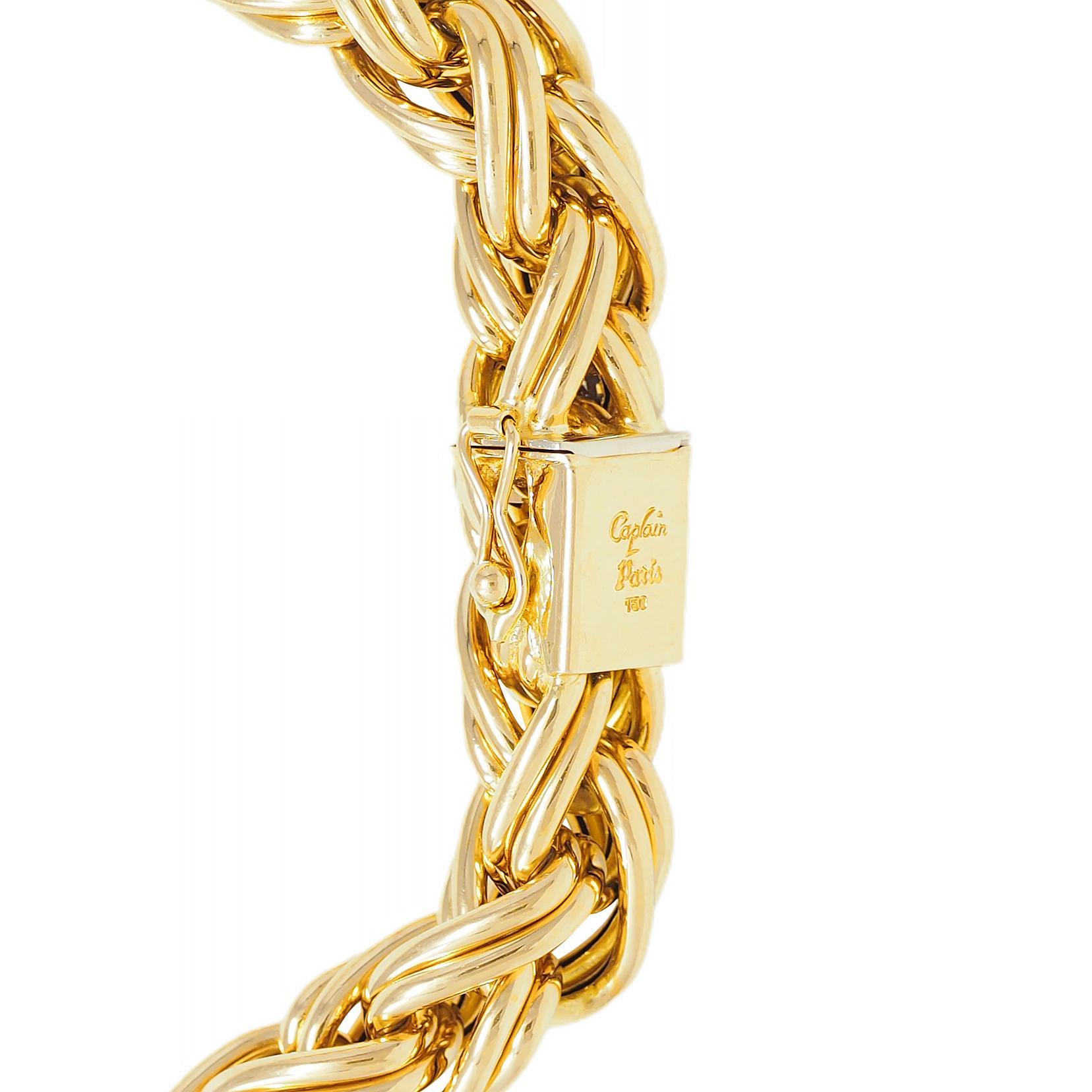 Caplain Paris 1970's French 18 Karat Yellow Gold Vintage Wheat Chain Necklace 5