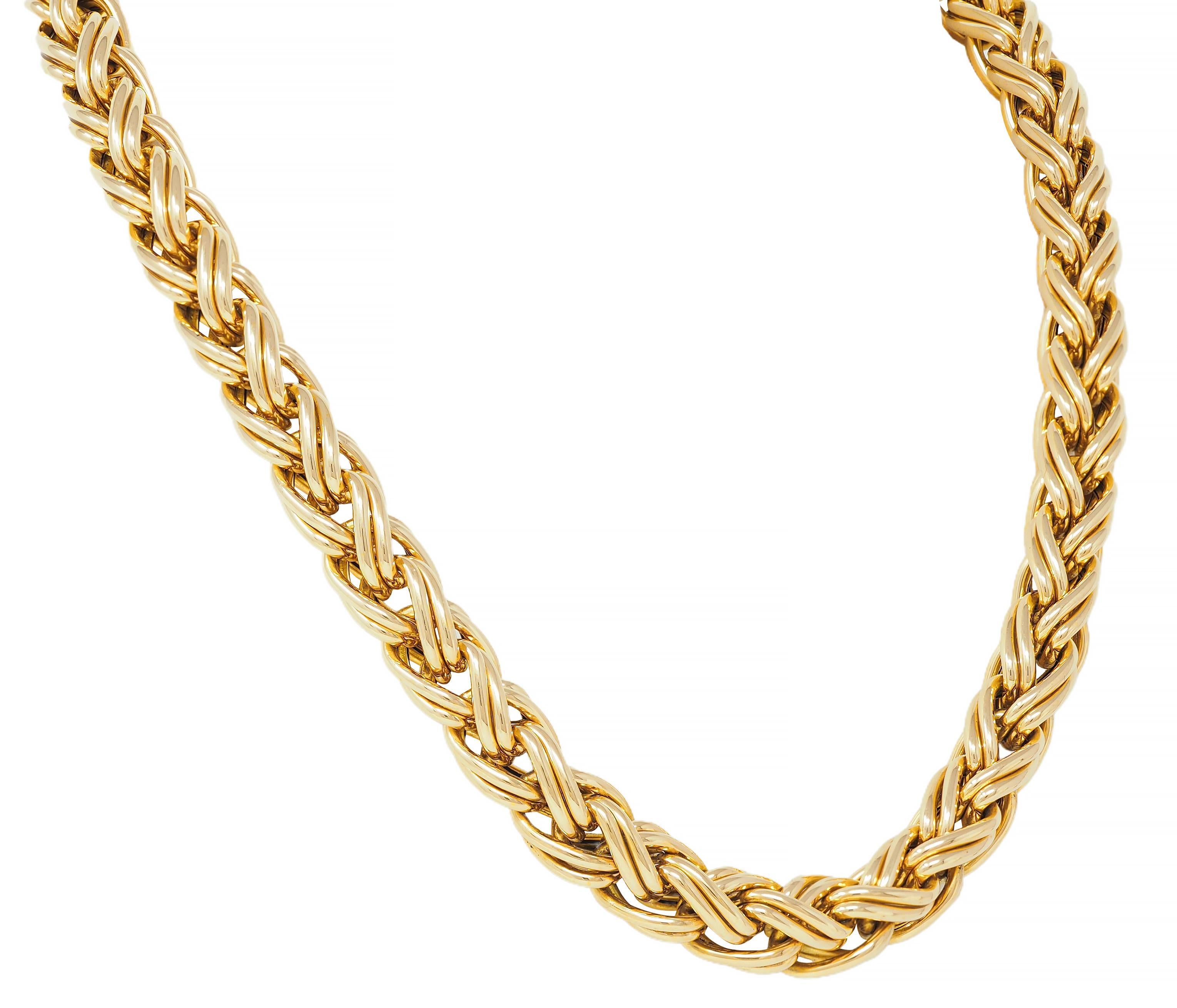 Caplain Paris 1970's French 18 Karat Yellow Gold Vintage Wheat Chain Necklace In Excellent Condition In Philadelphia, PA
