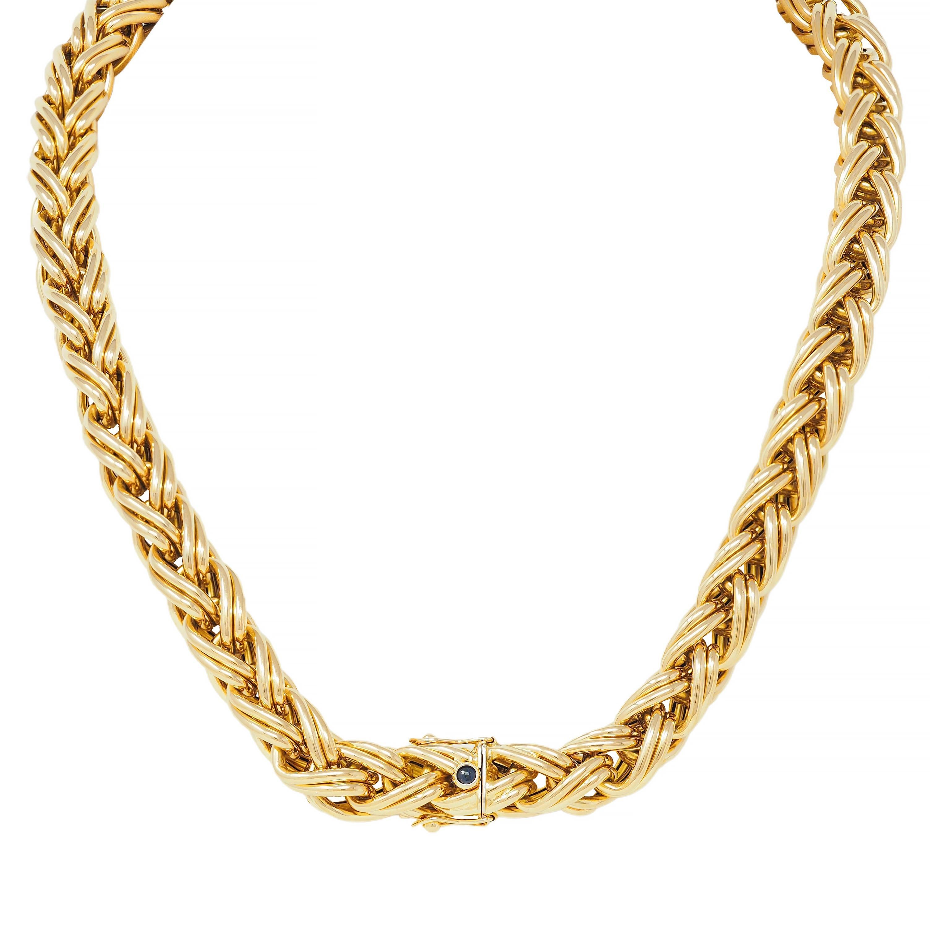 Women's or Men's Caplain Paris 1970's French 18 Karat Yellow Gold Vintage Wheat Chain Necklace