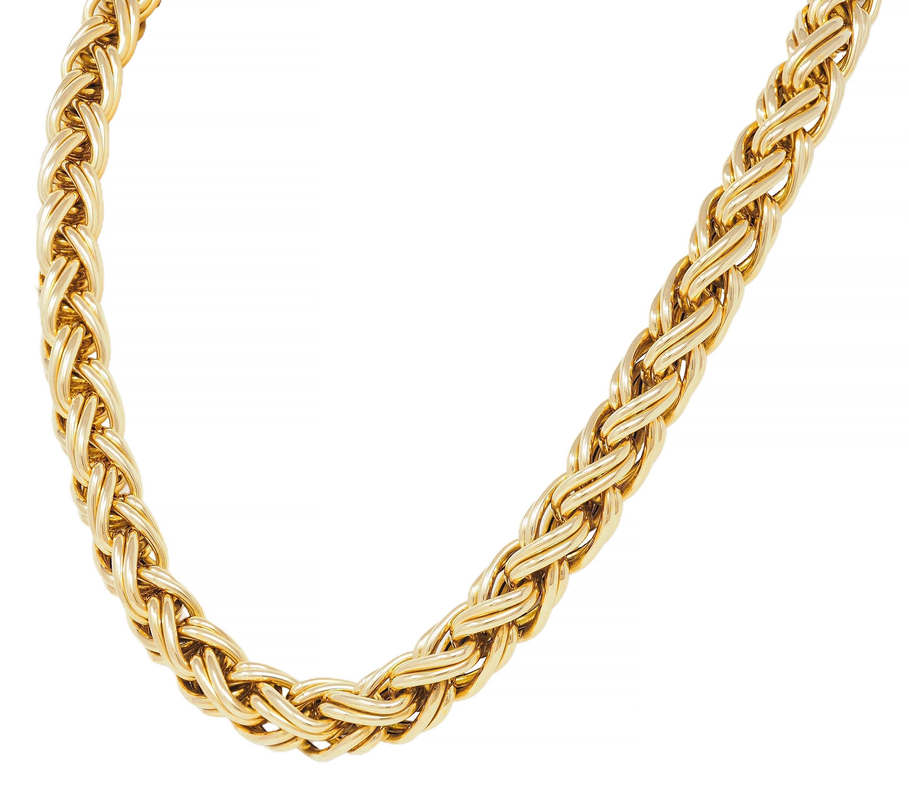 Caplain Paris 1970's French 18 Karat Yellow Gold Vintage Wheat Chain Necklace 1