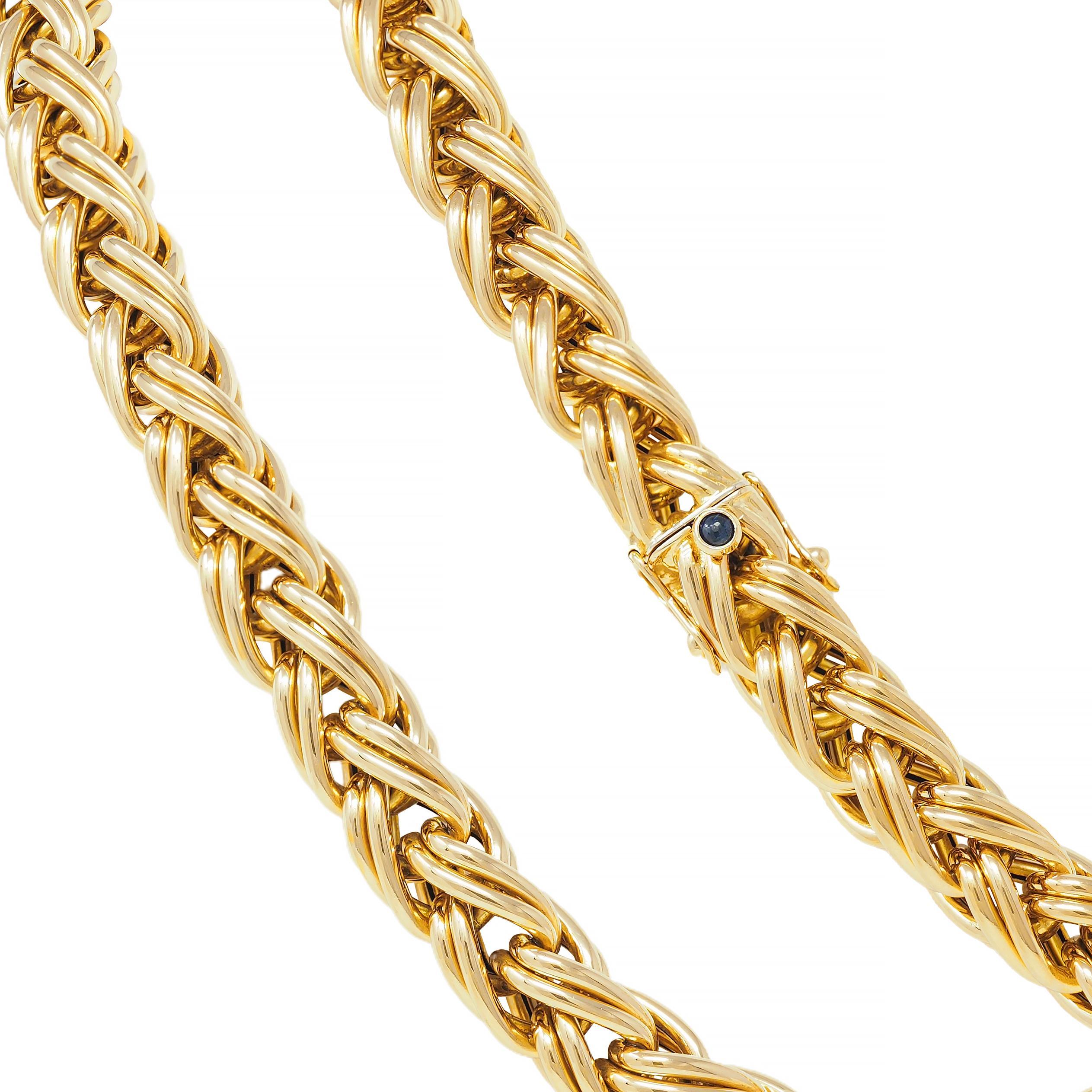 Caplain Paris 1970's French 18 Karat Yellow Gold Vintage Wheat Chain Necklace 2