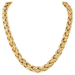 Caplain Paris 1970's French 18 Karat Yellow Gold Vintage Wheat Chain Necklace