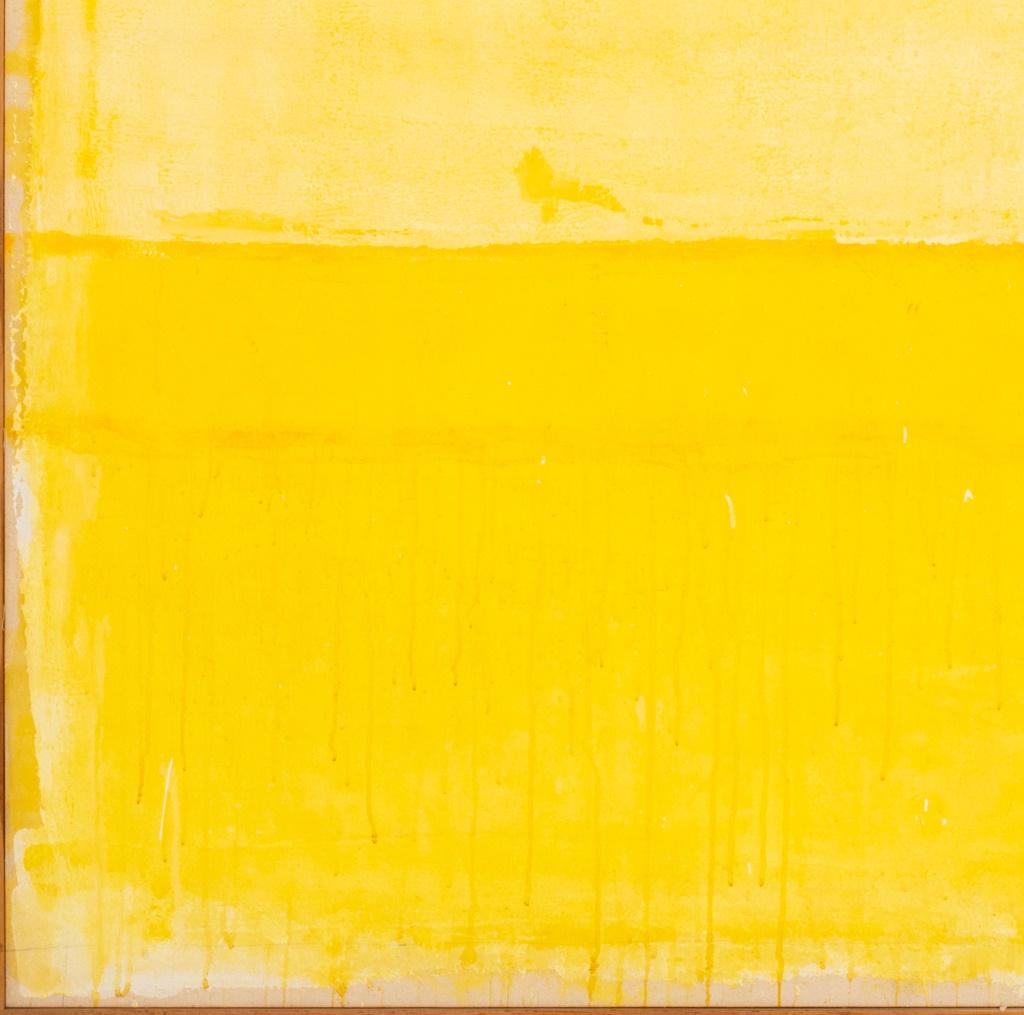 Domenick Capobianco (American, born 1928) bright abstract color filed in yellow tones acrylic on canvas in the manner of Mark Rothko (Latvian-American, 1903-1970), signed twice to verso, house in a wood frame. Image:  70