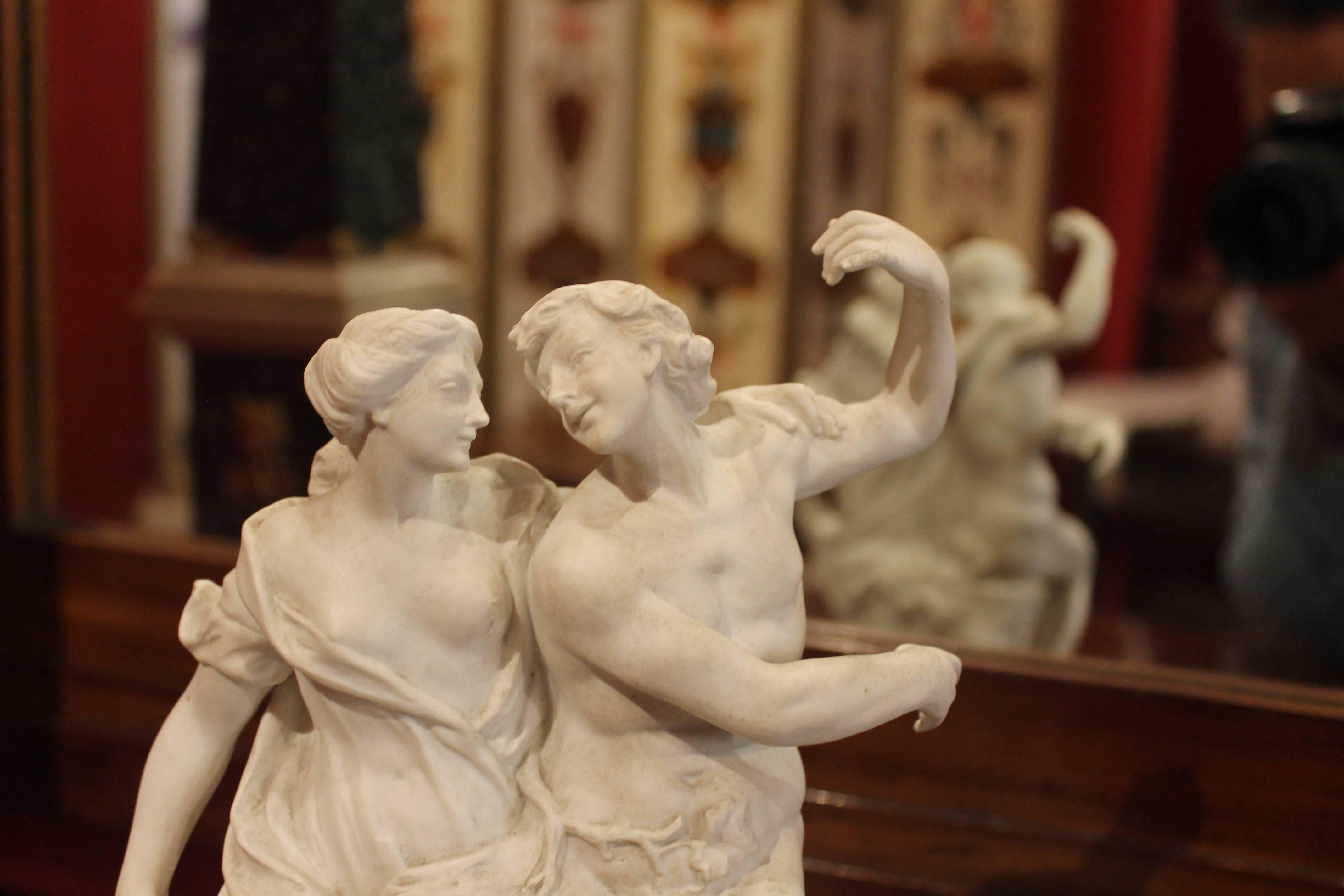 Romantic Capodimonte late 19th Century White Porcelain Group of Male and Female Figurines For Sale