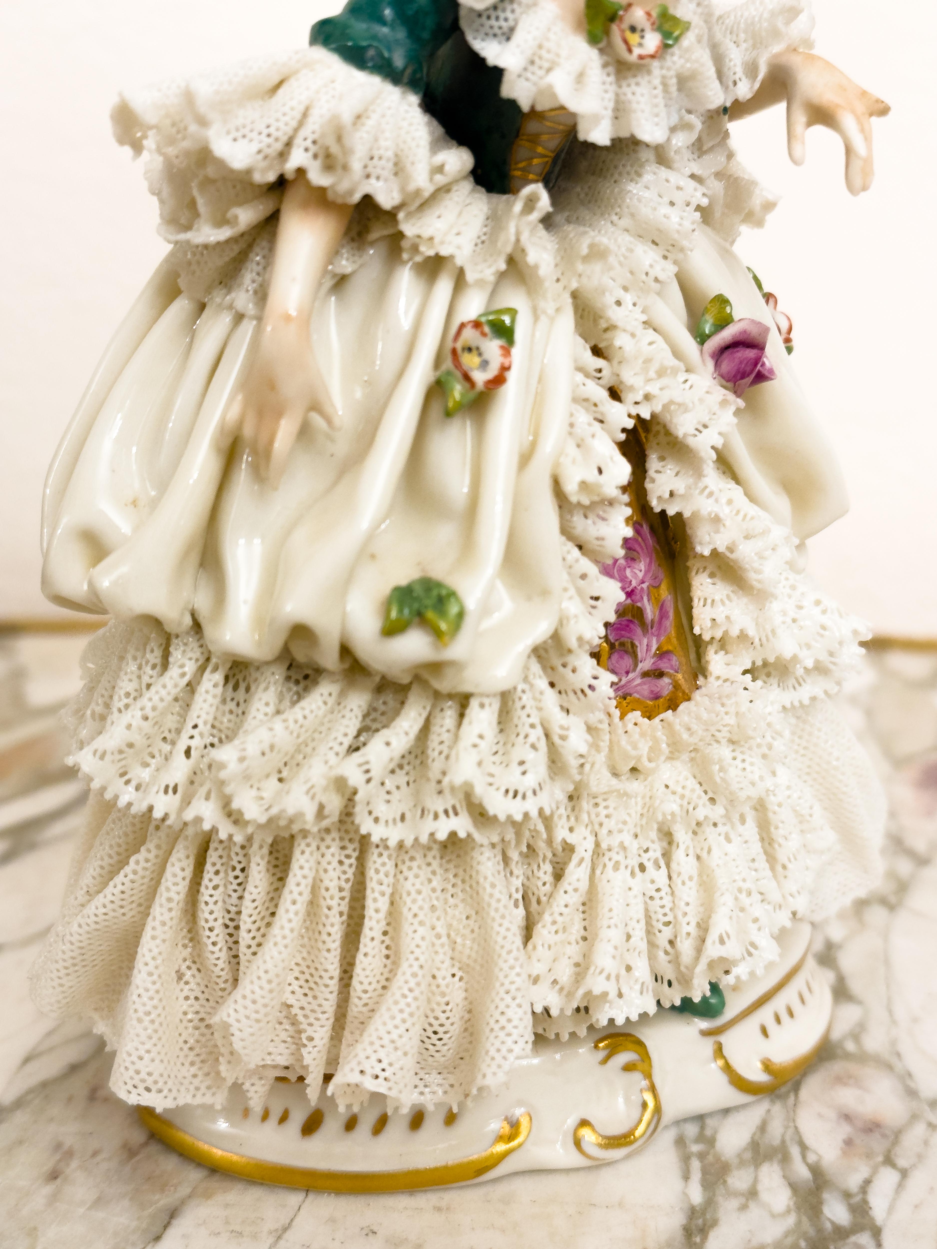 Capodimonte Baroque Lady Figurine With Lace Dress, 1900s For Sale 1