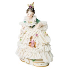 Capodimonte Baroque Lady Figurine With Lace Dress, 1900s