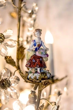 Capodimonte, Cage Chandelier in Crystal and Porcelain Characters, circa 1900