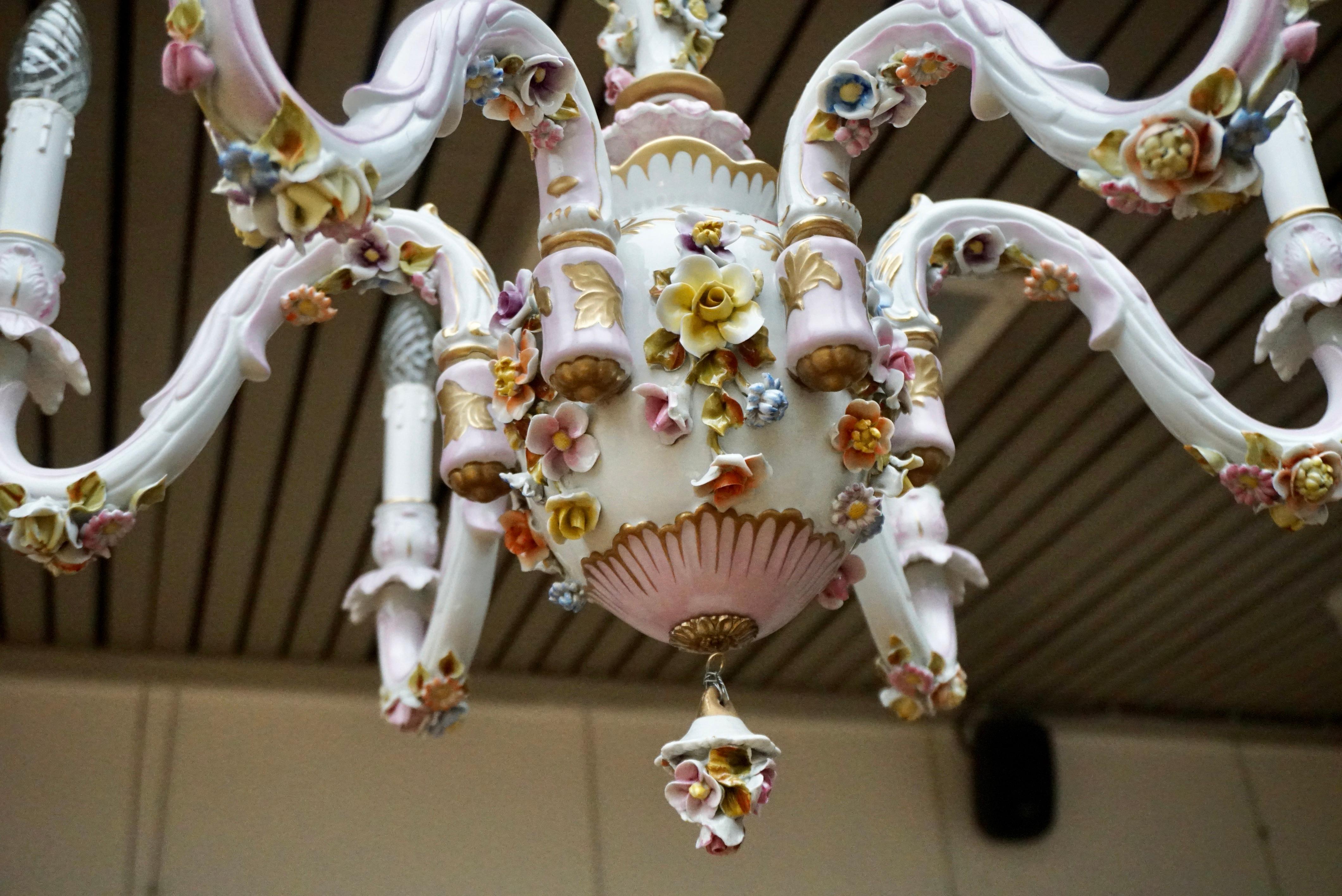 Brass Capodimonte Chandelier, Italy, 1960s For Sale