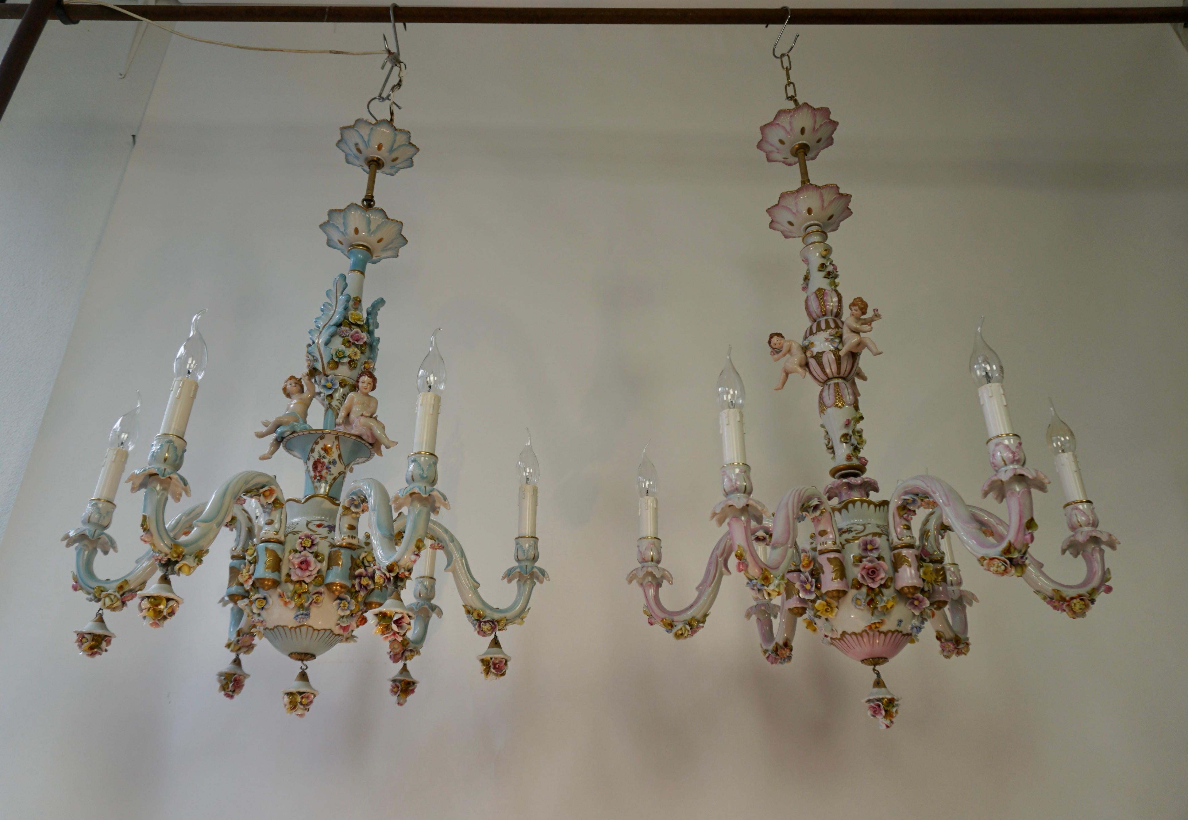 Hollywood Regency Capodimonte Chandelier, Italy, 1960s For Sale