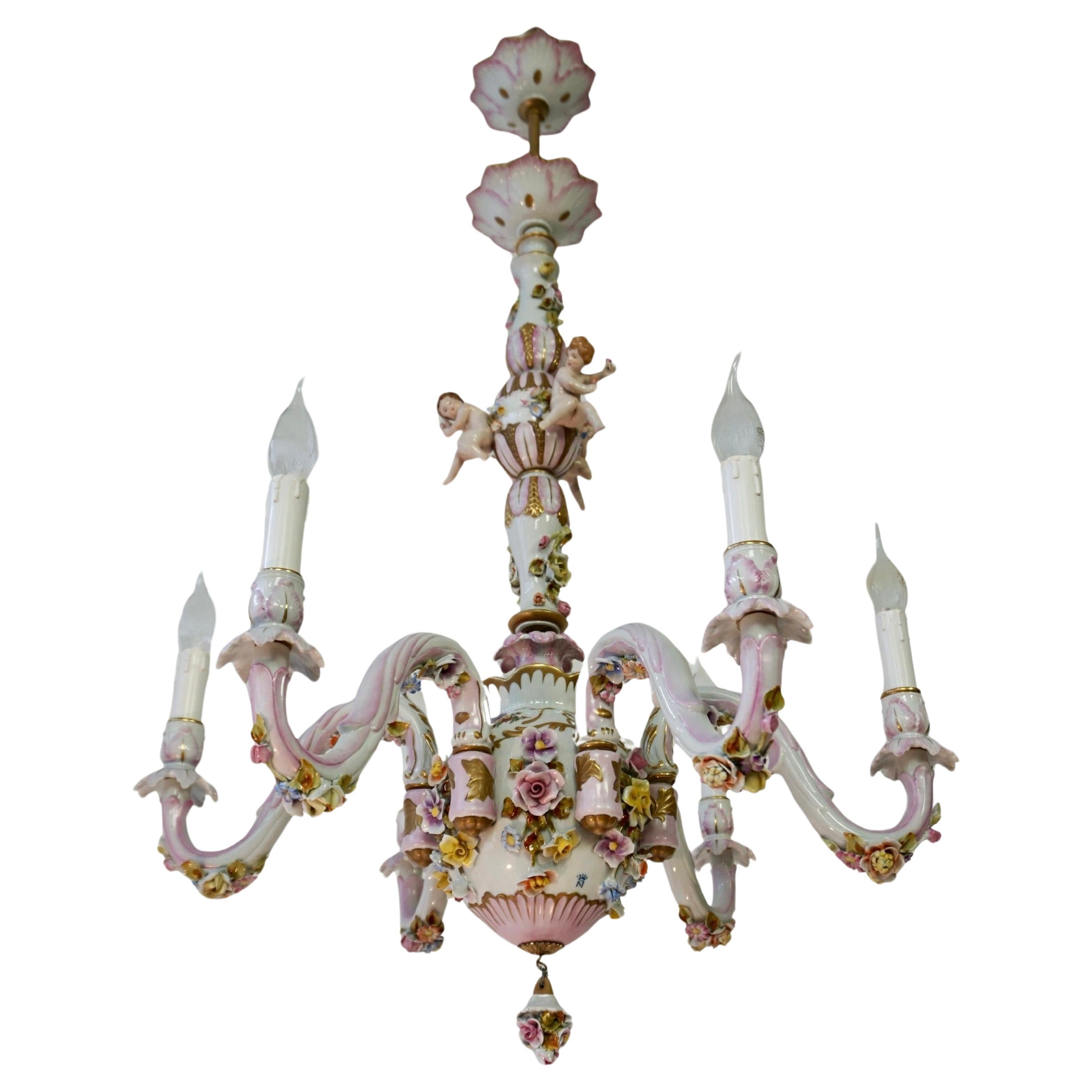 Capodimonte Chandelier, Italy, 1960s