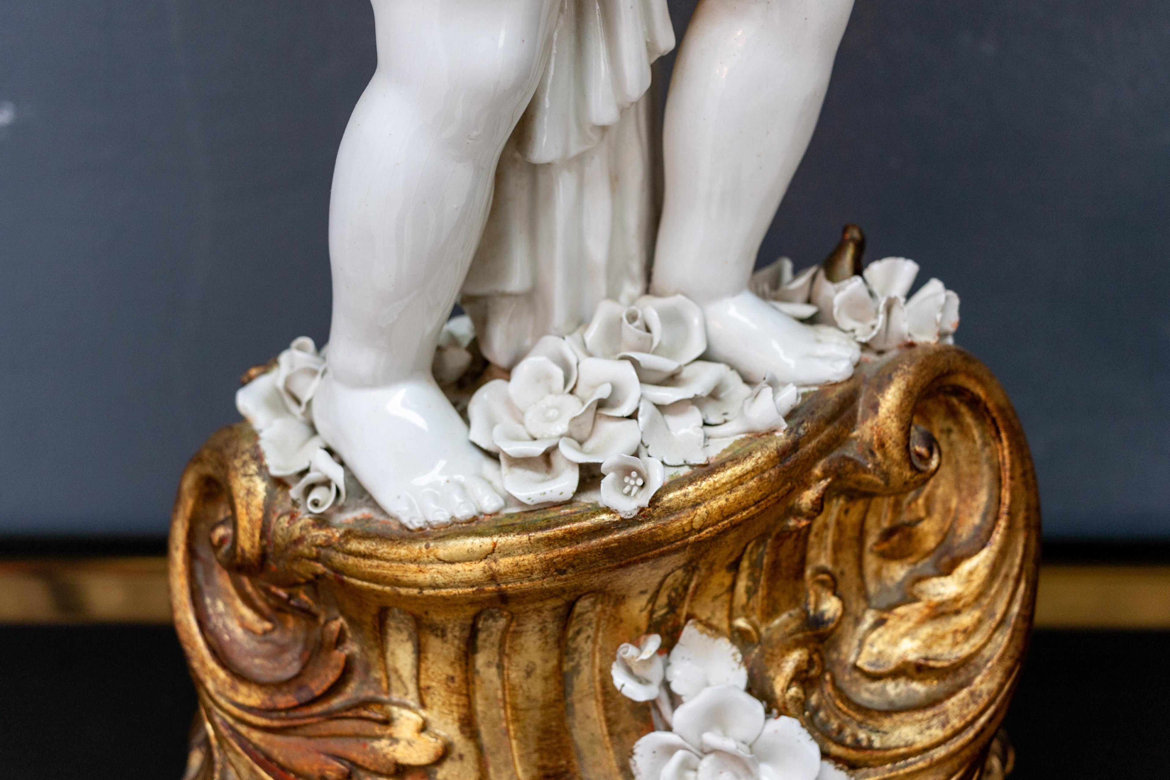 Hollywood Regency Capodimonte Cherub Lamp Stand For Sale