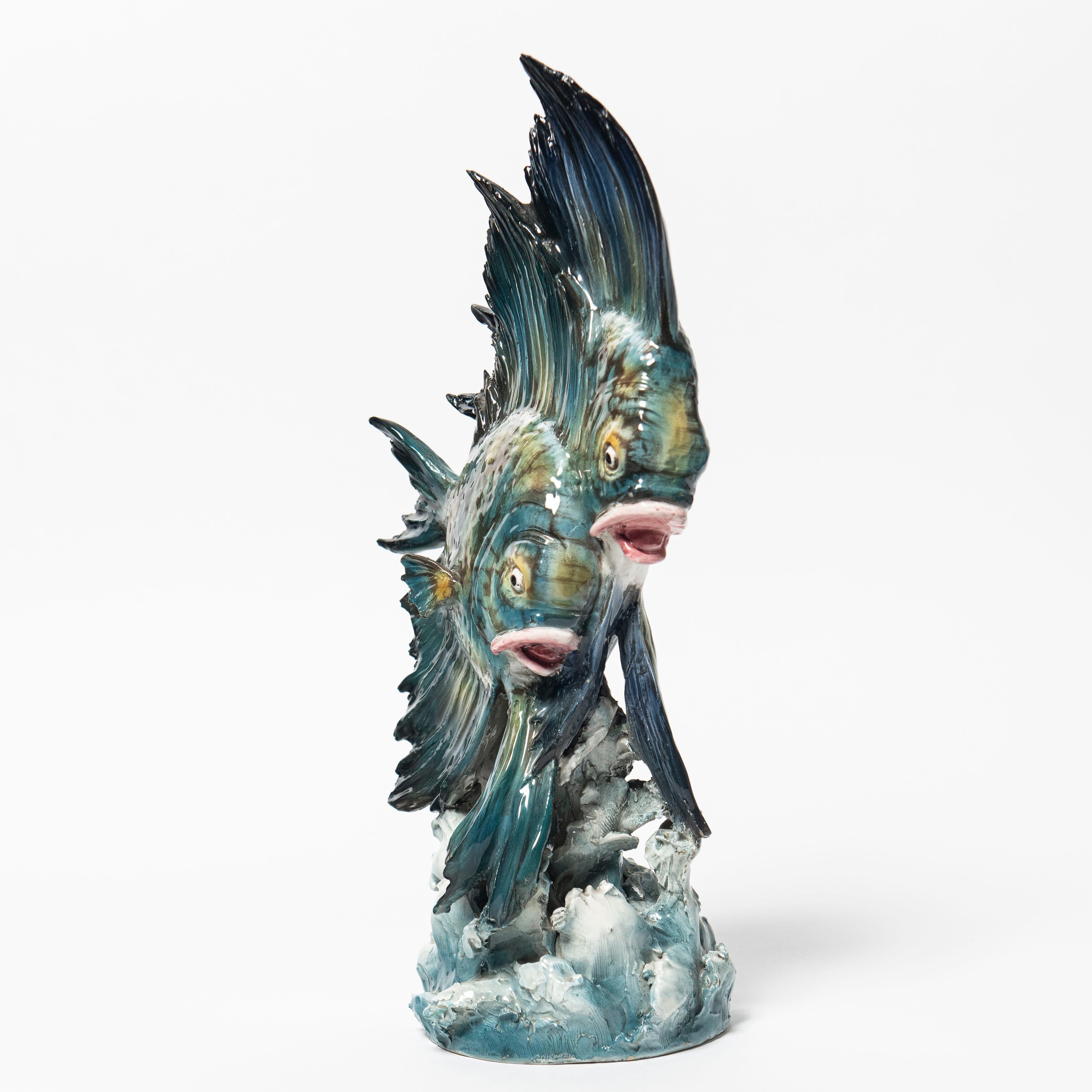 Art Nouveau Capodimonte Enameled Porcelain Figure with Fishes, Italy, Early 20th Century