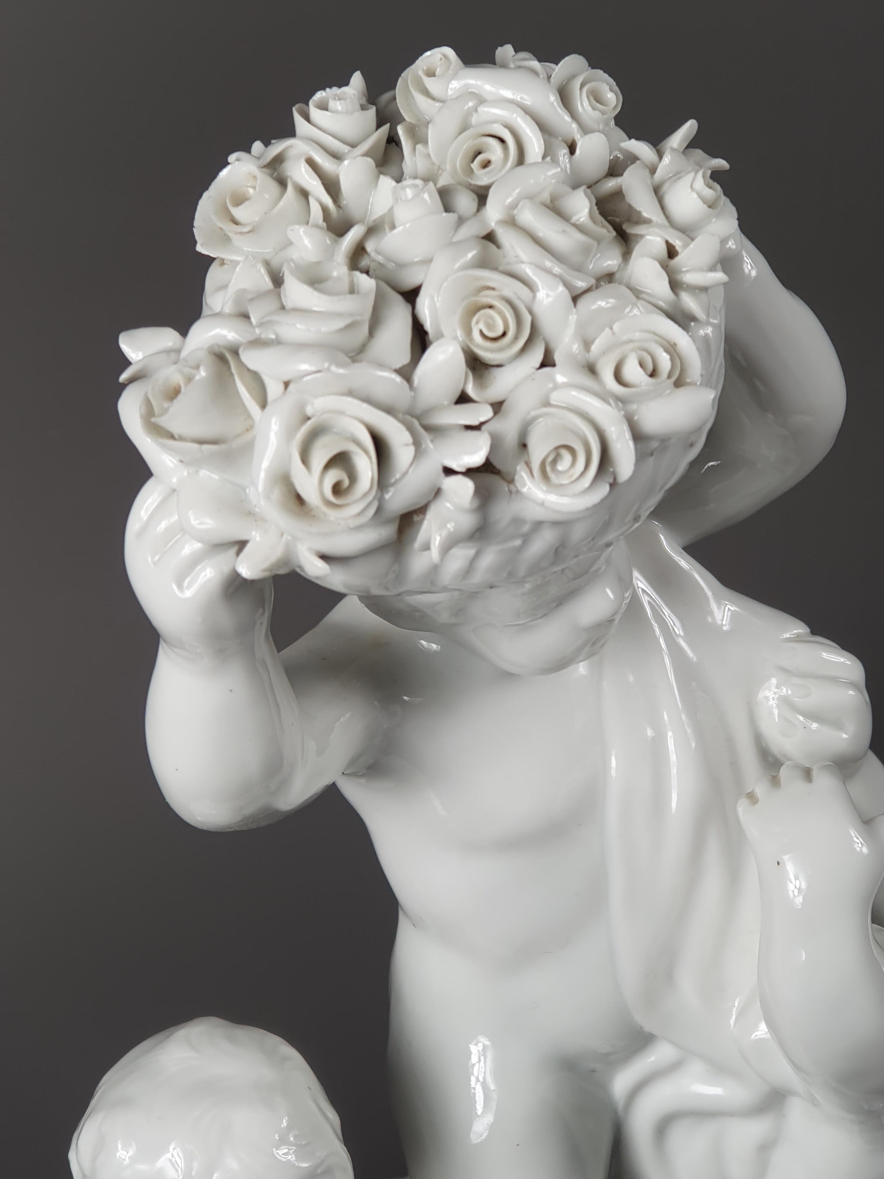 Louis XVI Capodimonte, Enamelled Porcelain Group, Putti with Flowers After Badessi For Sale