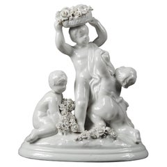 Capodimonte, Enamelled Porcelain Group, Putti with Flowers After Badessi