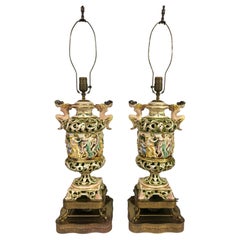 Capodimonte Figurative Ceramic Lamps with Bacchanal Scene