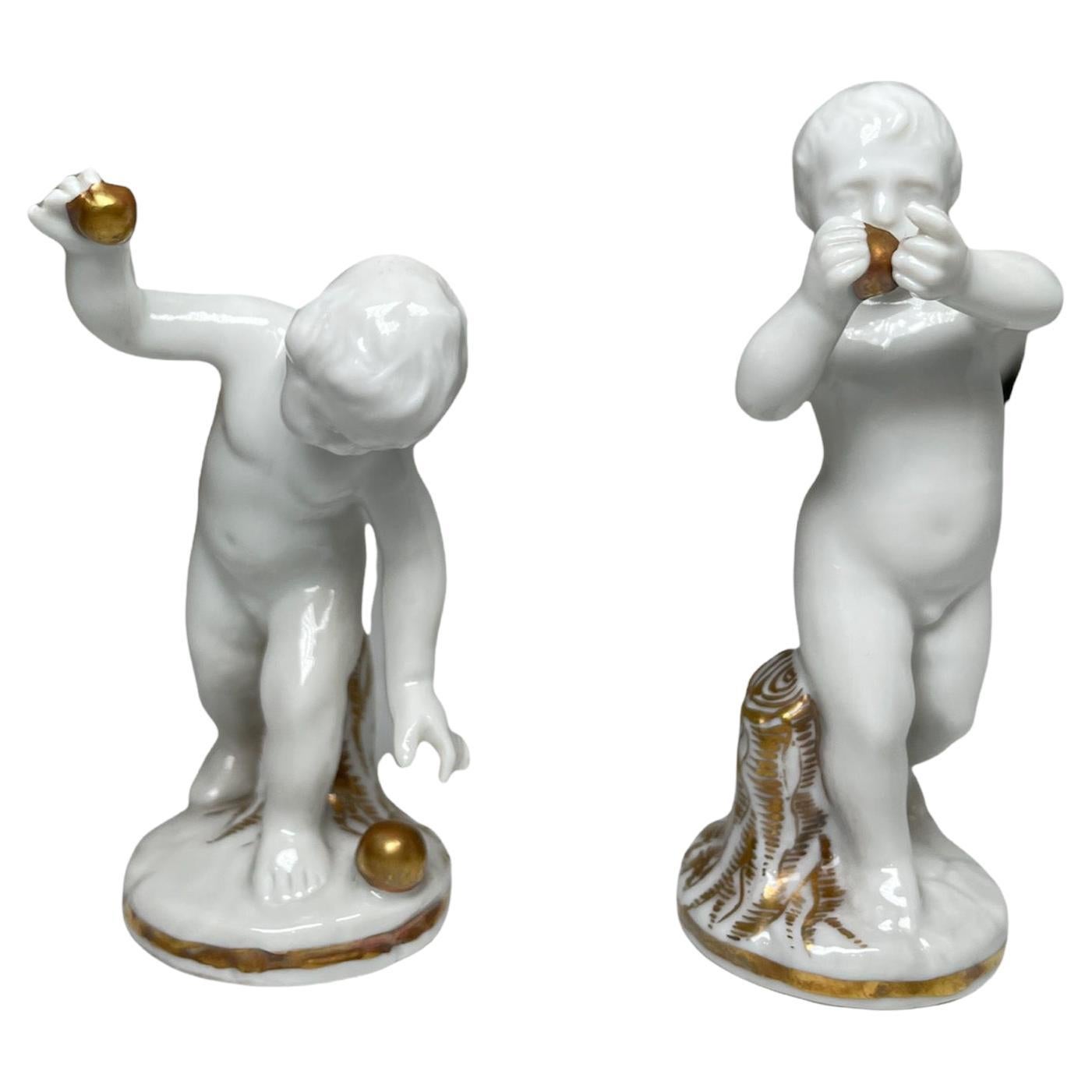 Querubines de Porcelana Pariana Esmaltada Blanca Capodimonte