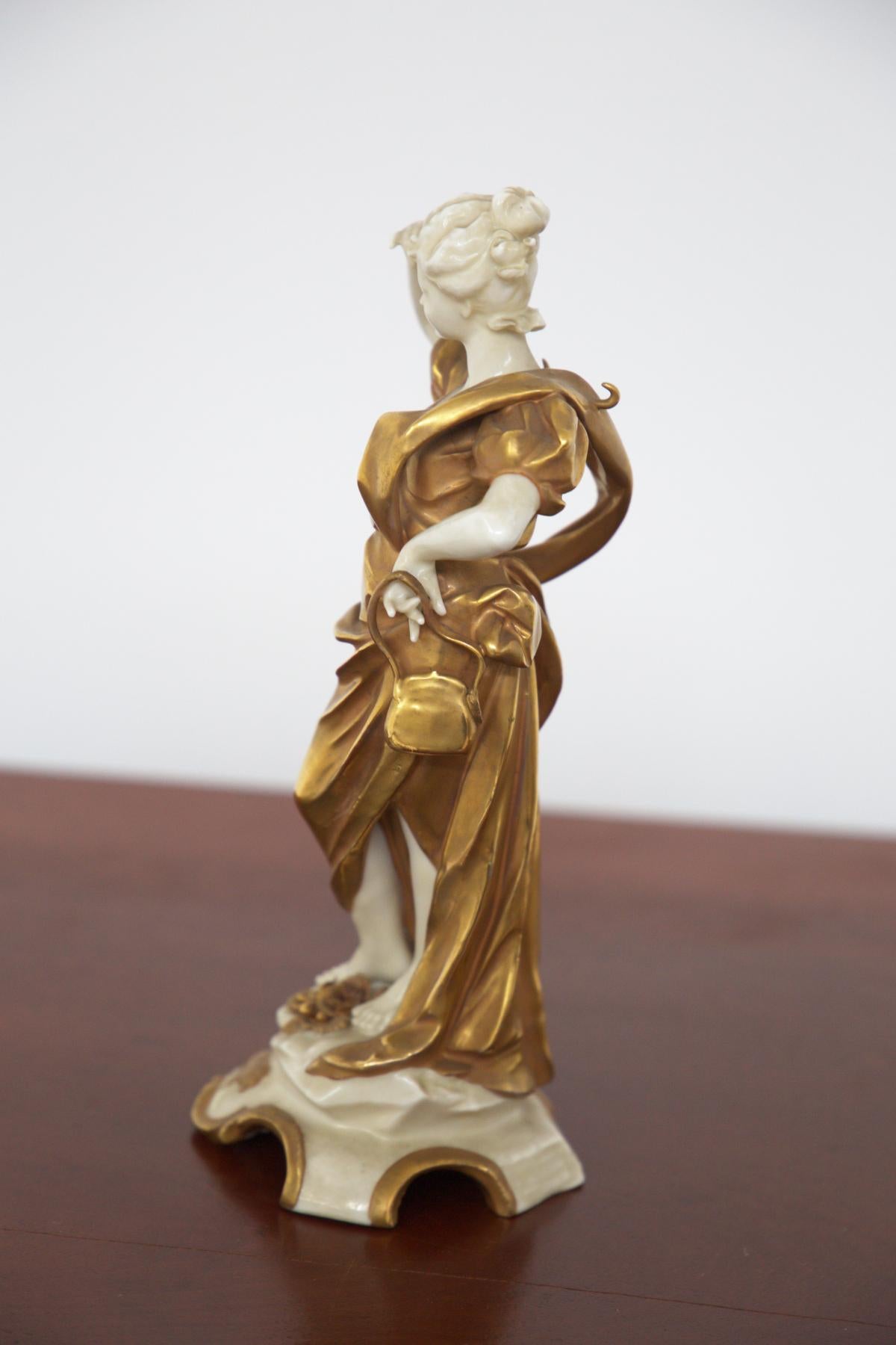 Italian Capodimonte Gold Ceramic Statuette 'Leo’